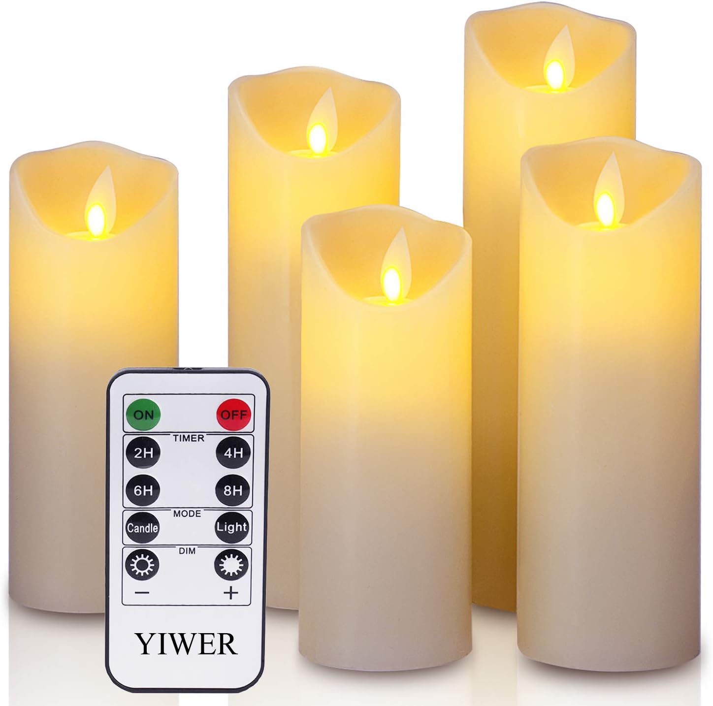 LED candles,5.5"/6"/6.5"/7"/8"Set of 5 Real Wax Battery Flameless Candles Includ...