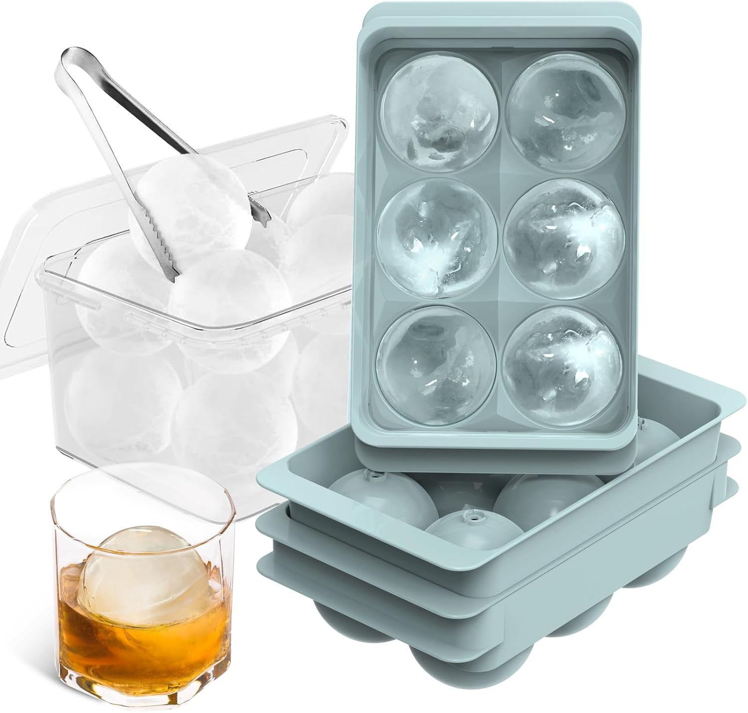 WIBIMEN Large Ice Cube Molds, Big Round Whiskey Ice Cube Trays for Freezer, Easy...