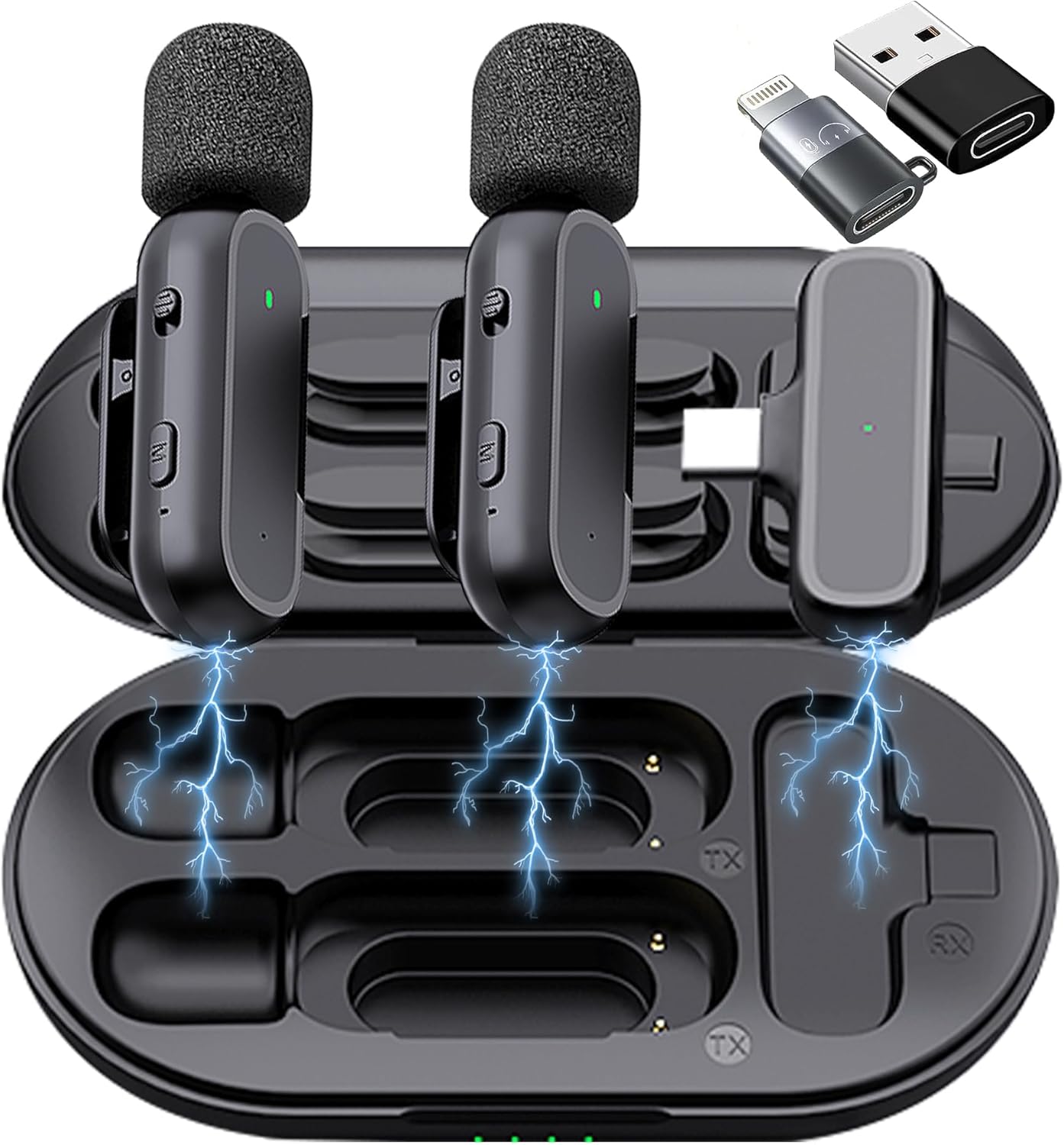 2 Pack Professional Wireless Lavalier Microphone for Android, iPhone iPad with A...