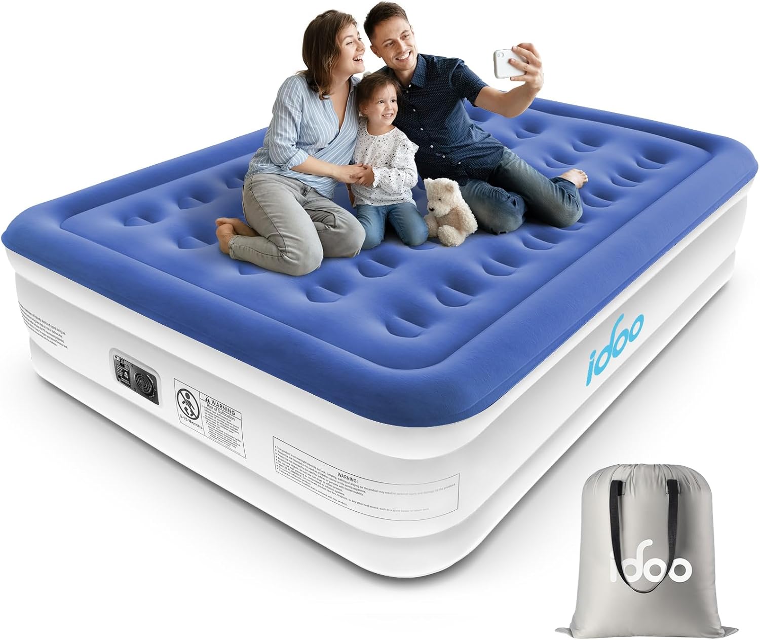 iDOO King Inflatable Air Mattress, Air Bed with Built-in Electric Pump, Double A...