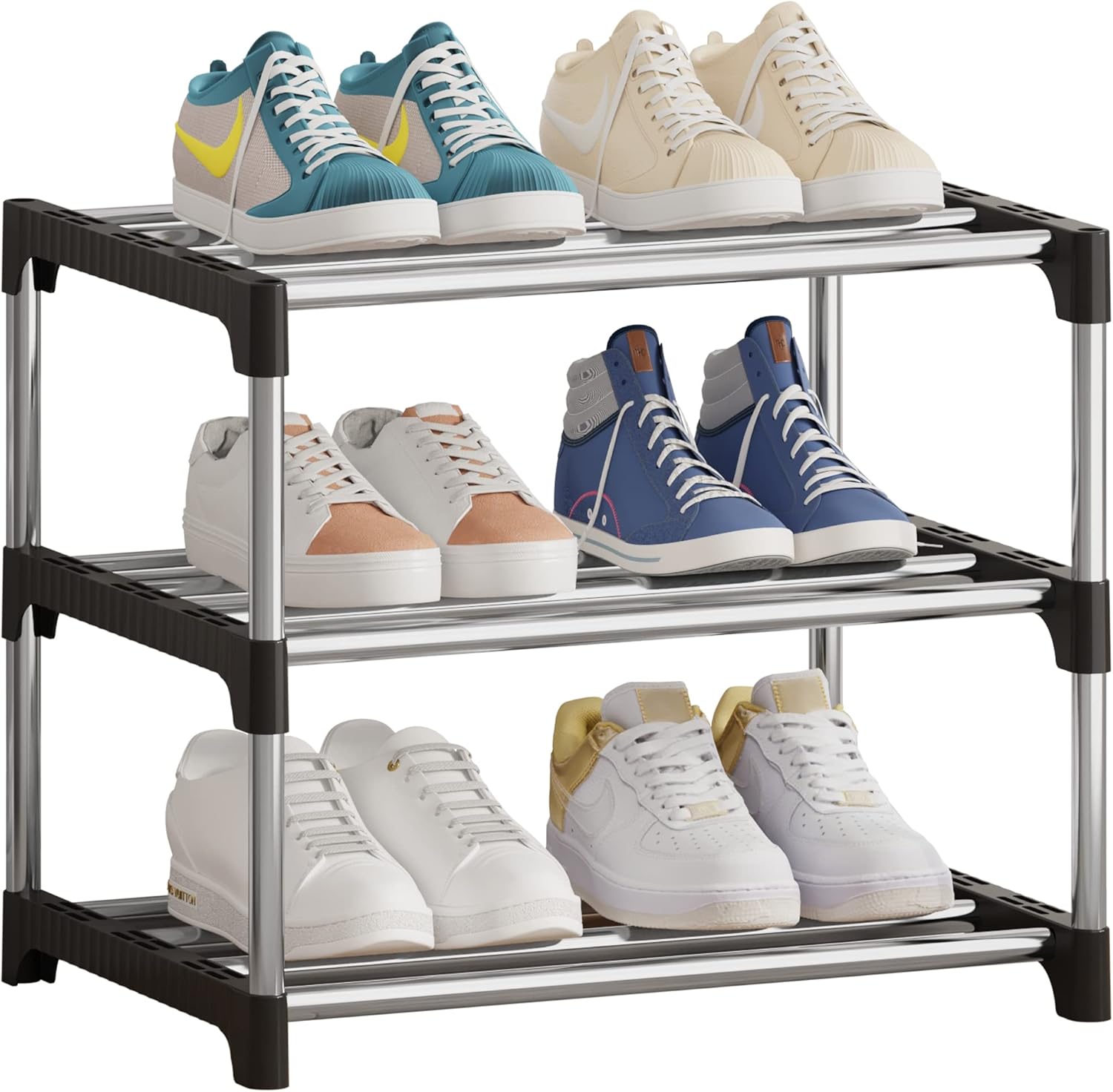 NIAWECAN Small Shoe Rack, Stackable Shoe Rack 3 Ti...