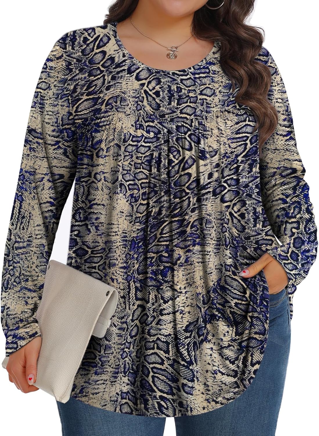 Plus Size Tops for Women Winter Long Sleeve Shirts Crew Neck Casual Loose Tunic...
