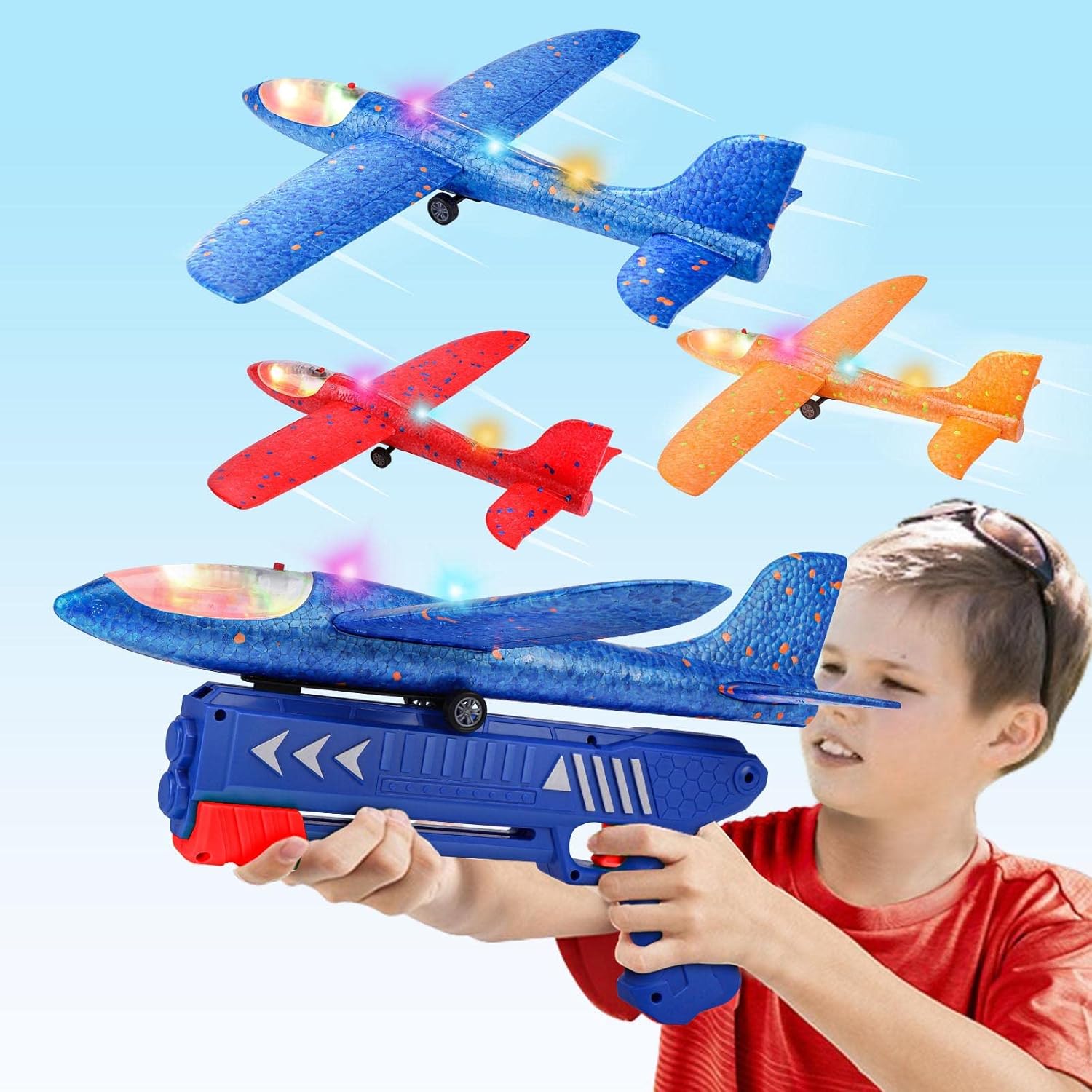 3 Pack Airplane Launcher Toy, 12.6" Foam Glider Le...