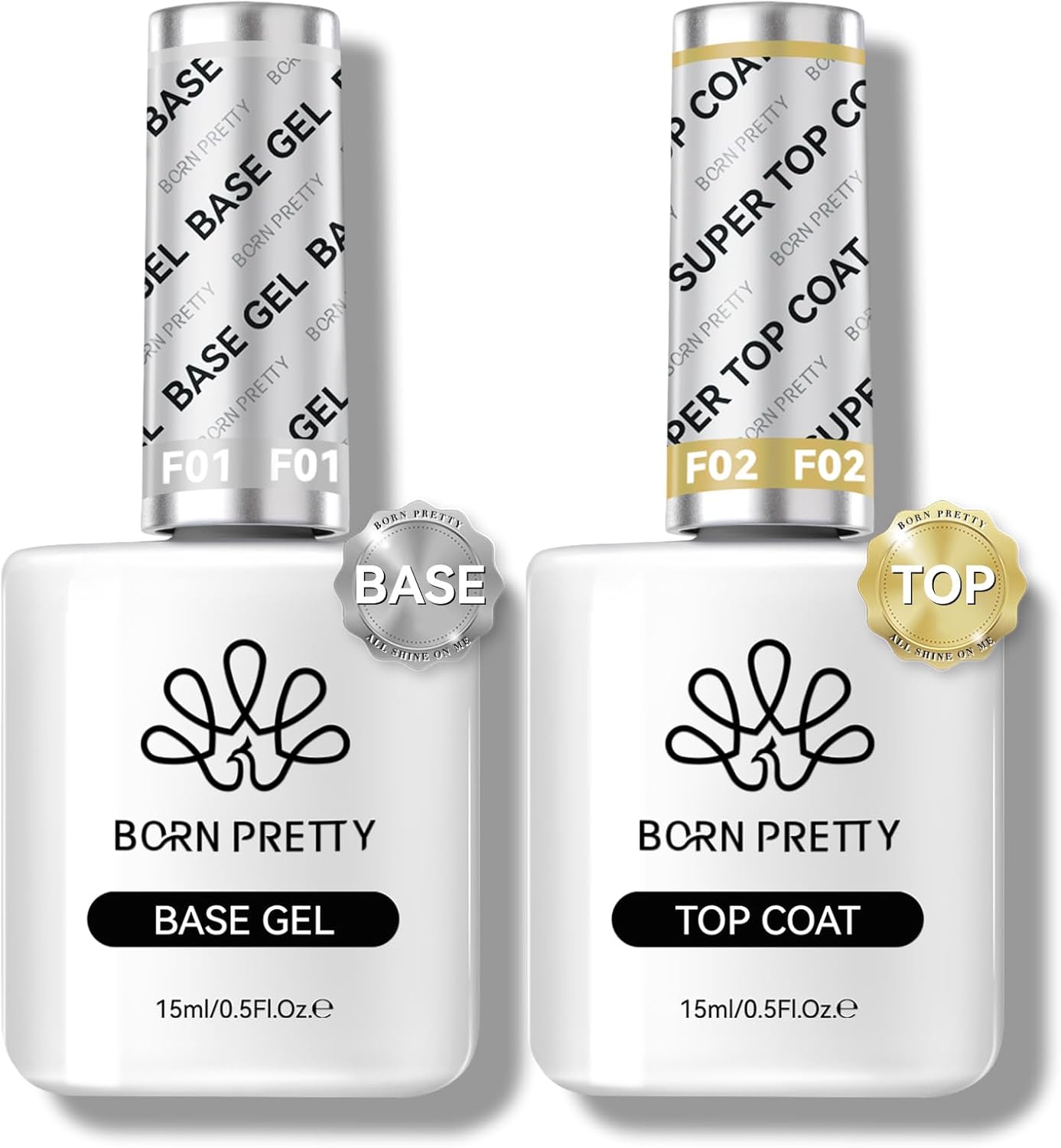 BORN PRETTY Gel Top Coat and Base Gel Coat Set, 2Pcs 15ml No Wipe Shine Finish S...