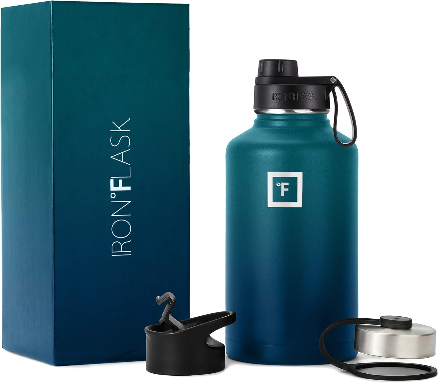 IRON °FLASK Camping & Hiking Hydration Flask with 3 Lids - Stainless Steel, Doub...