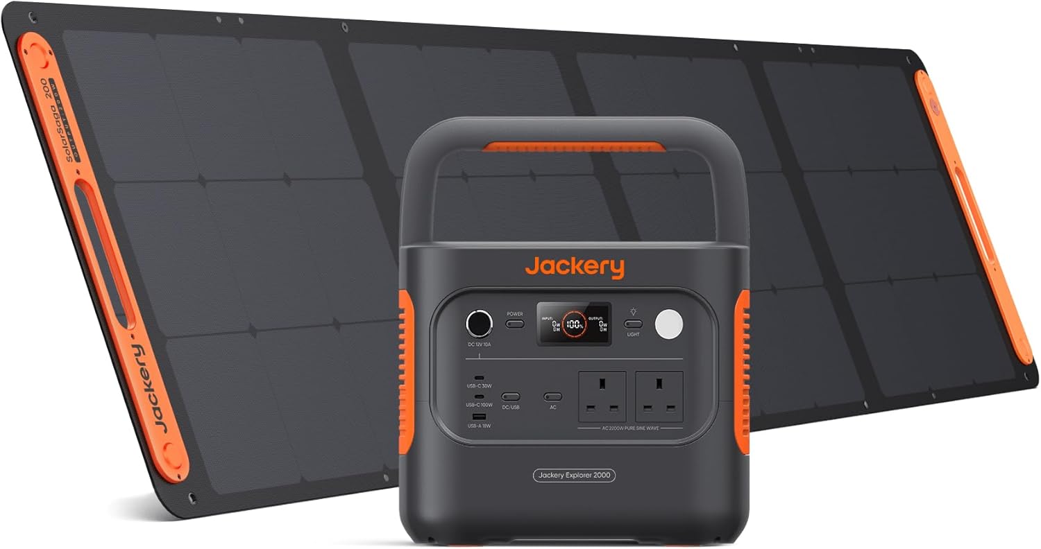 Jackery Solar Generator 2000 v2 with 200W Solar Panels, 2042Wh/2200W LiFePo4 Por...