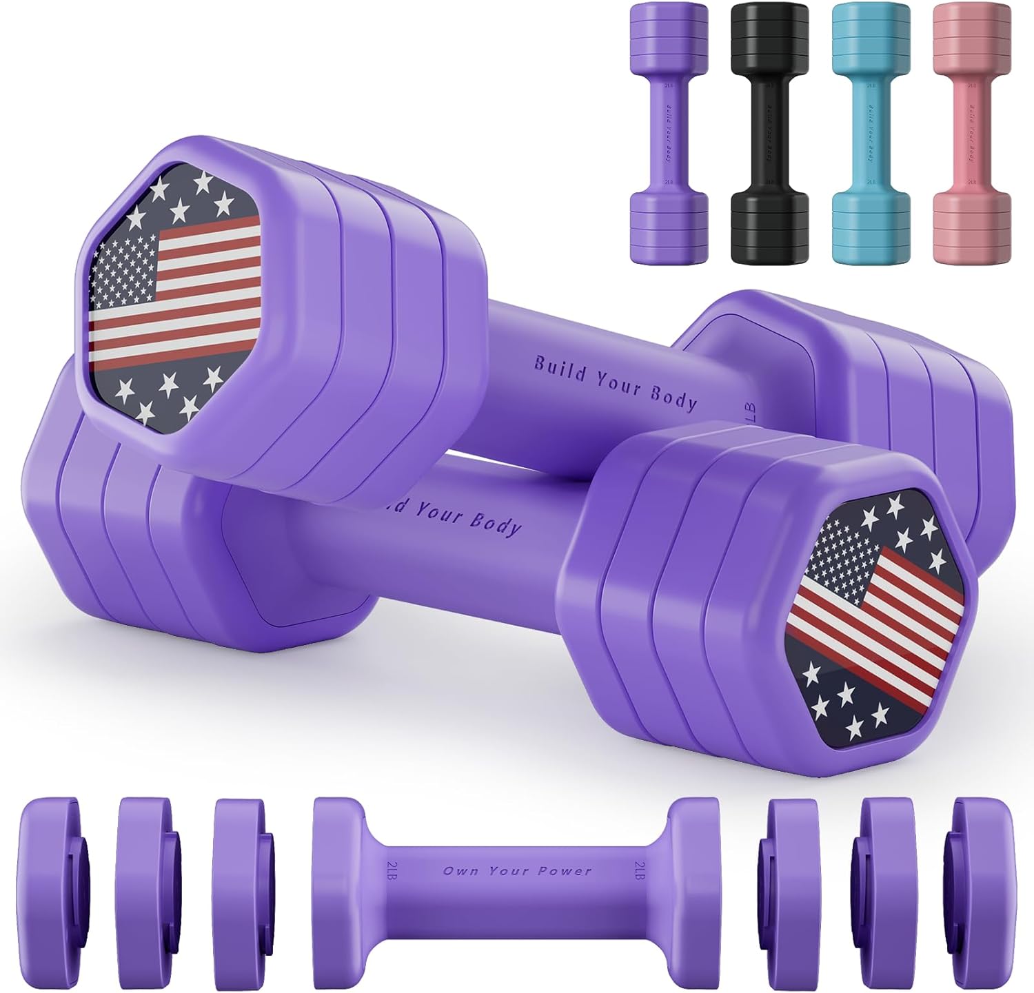 Adjustable Dumbbell Set of 2, 4 in 1 Hand Weights for Women at Home, 5 lb Weight...
