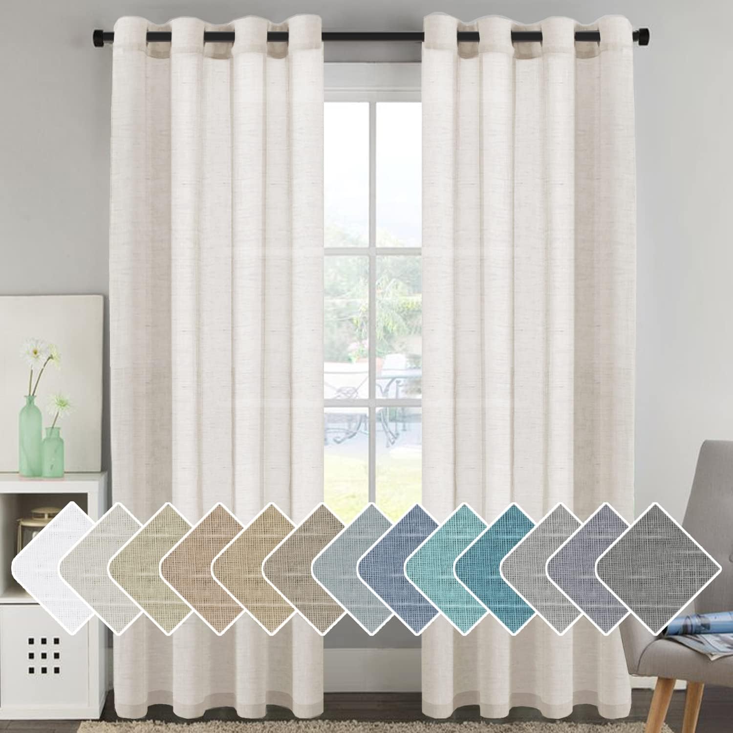 H.VERSAILTEX Curtains 96 inches Long Linen Curtains/Natural Linen Blended Sheer...
