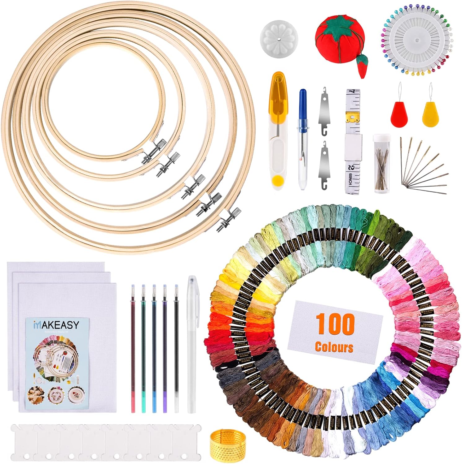 MAKEASY Embroidery Starter Kit 205PCS, Cross Stitch Kits with 100 Colors Embroid...