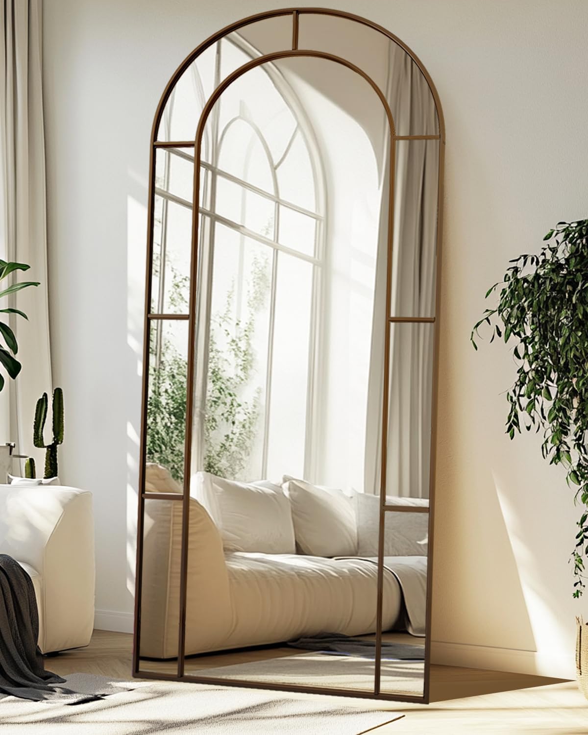 Antok Full Length Mirror, Floor Mirror 76" x 34" Arched Window Decorative Mirror...