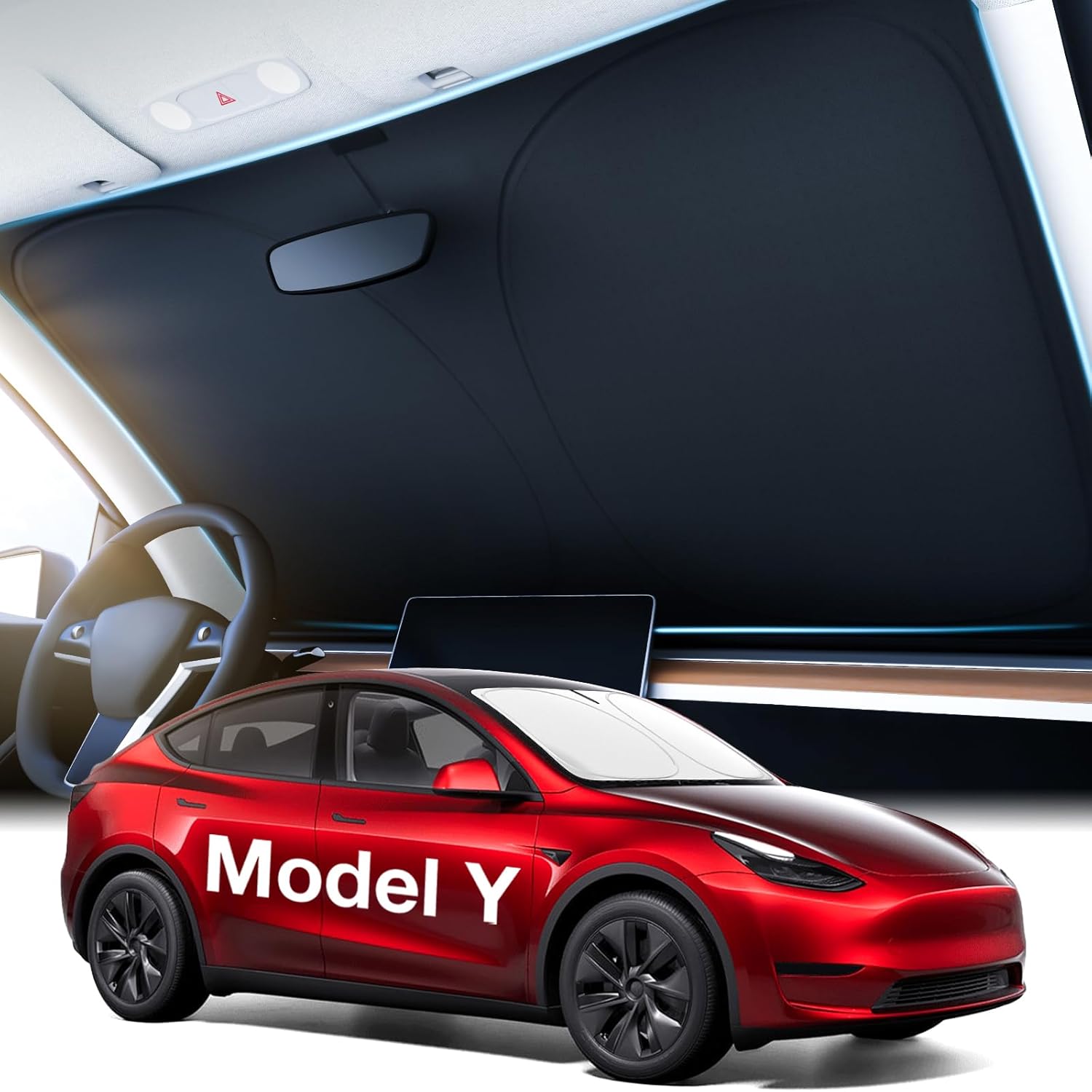 2025 Upgraded Tesla Model Y Windshield Sunshade [OEM Design, 100% Sun Blockage]...