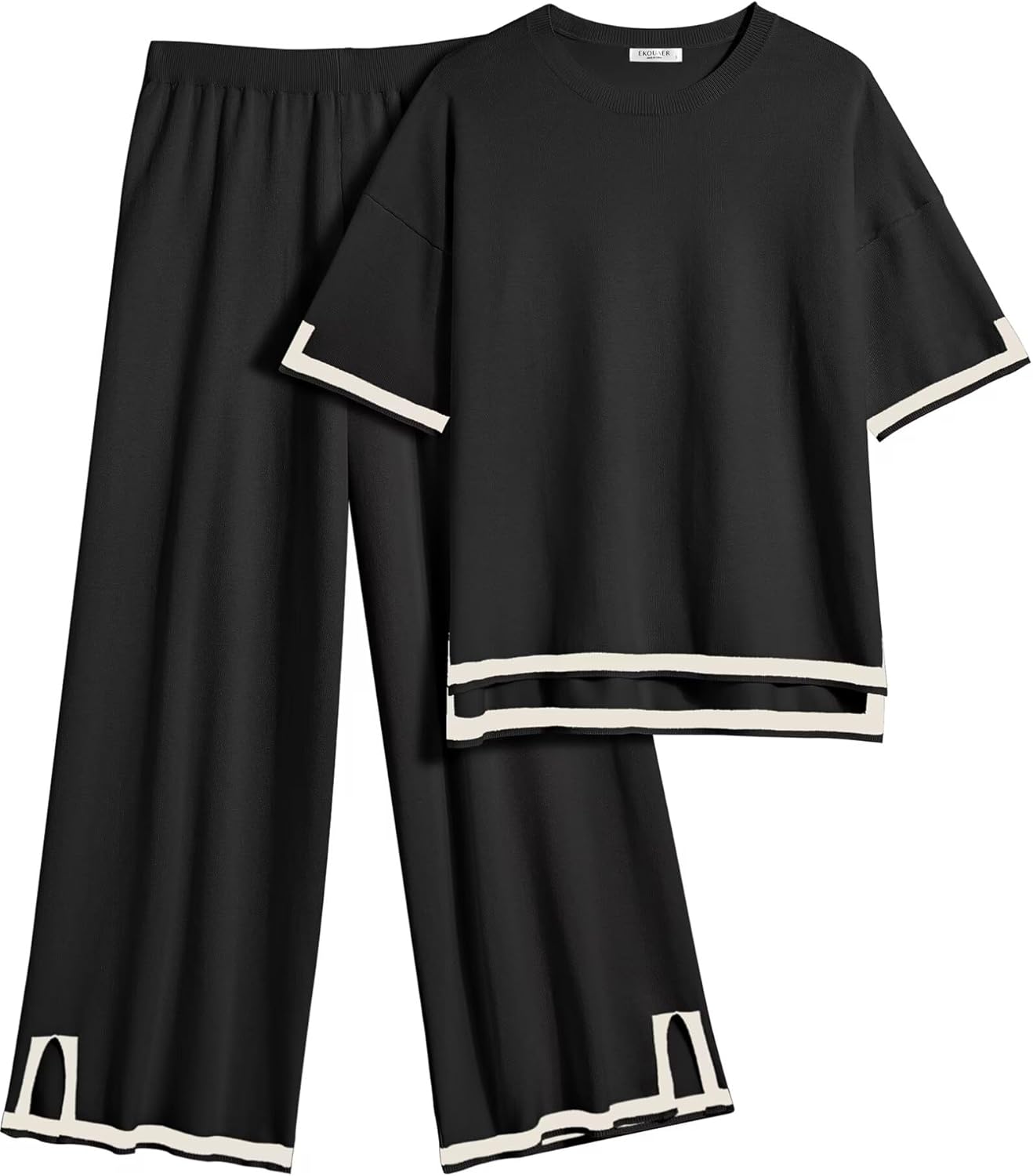 Ekouaer Lounge Set for Women Travel Outfits 2 Piece Sets Short Sleeve Sweater To...