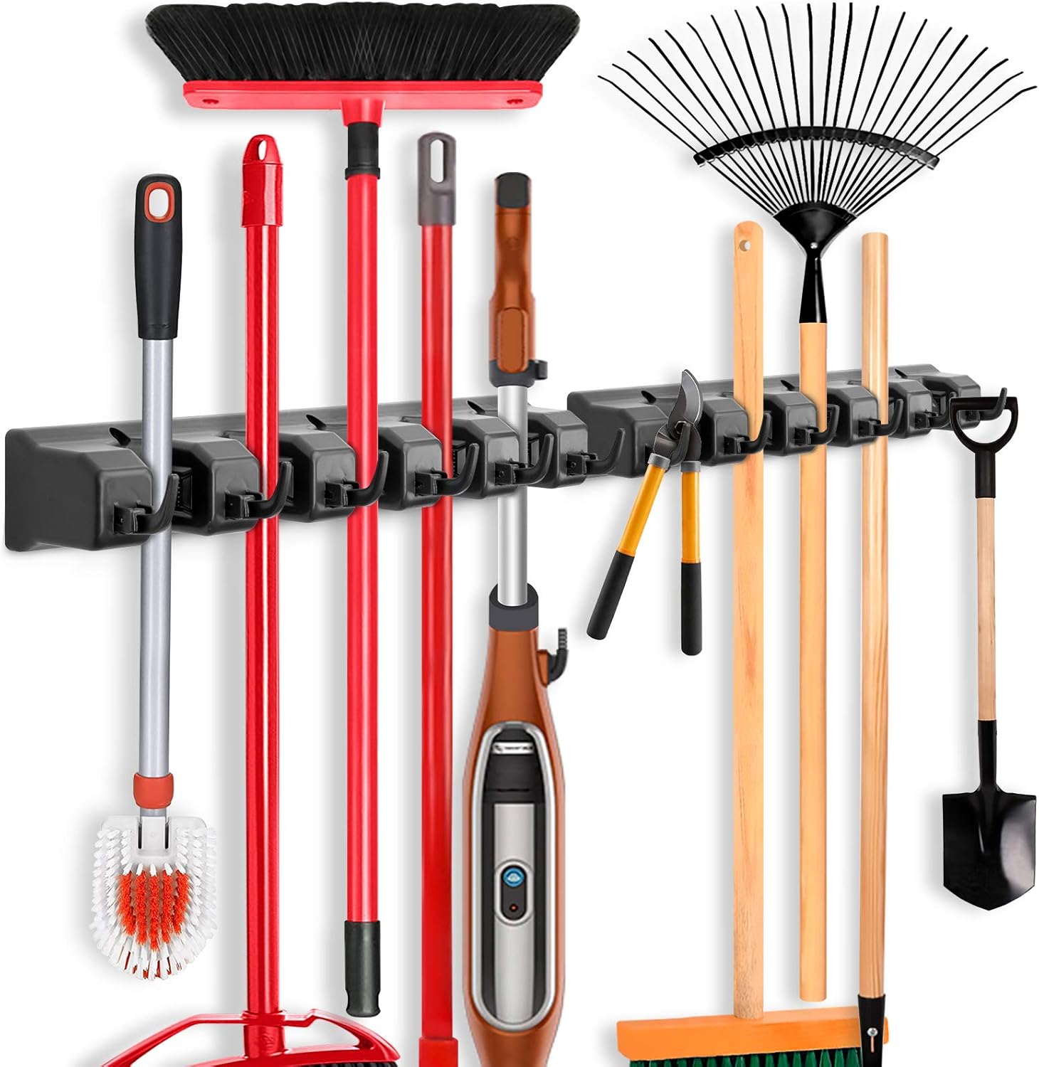 IMILLET 2 Pack Mop and Broom Holder, Wall Mounted Organizer Mop and Broom Storag...
