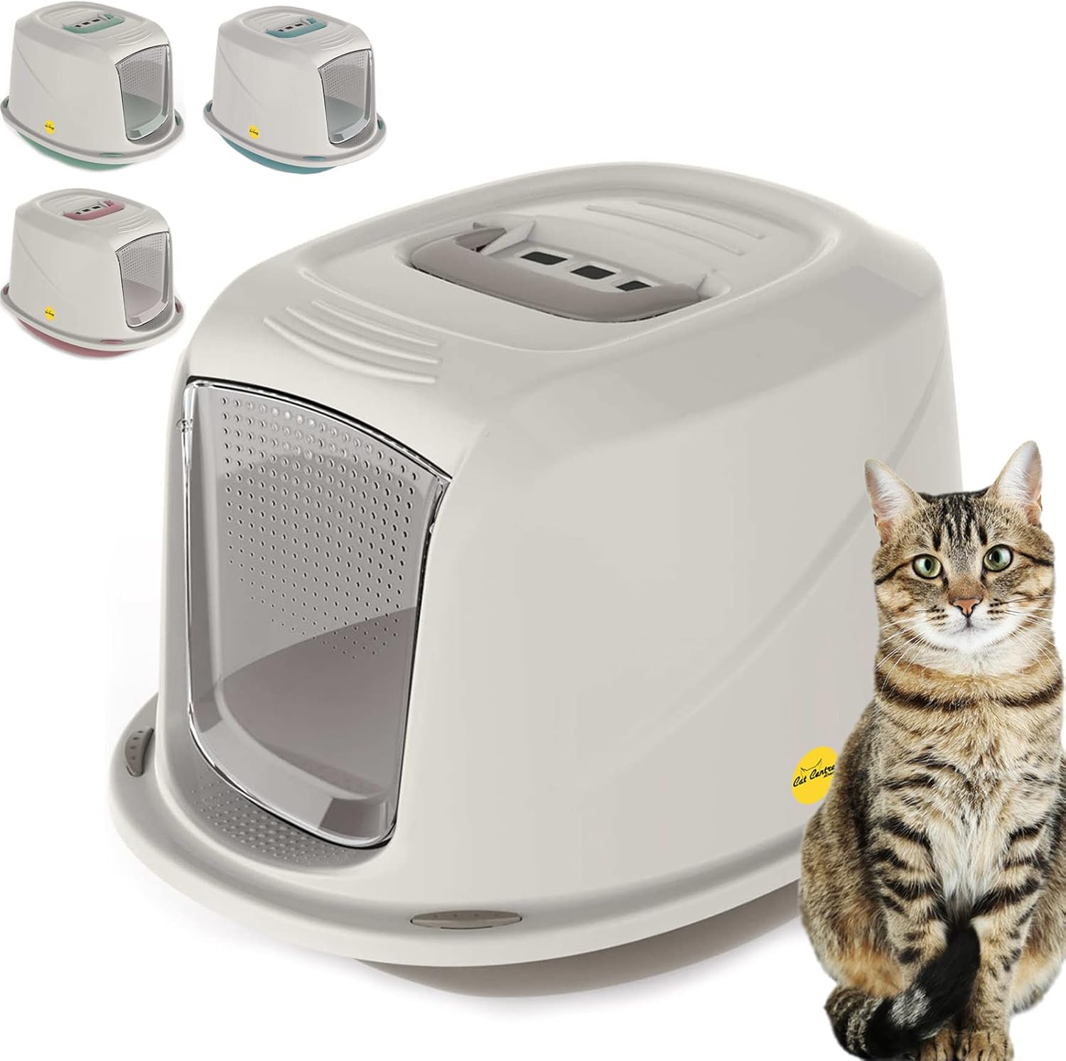 CAT CENTRE Jumbo Grey Cat Hooded Litter Tray High Sided Rim Big Extra Spacious L...
