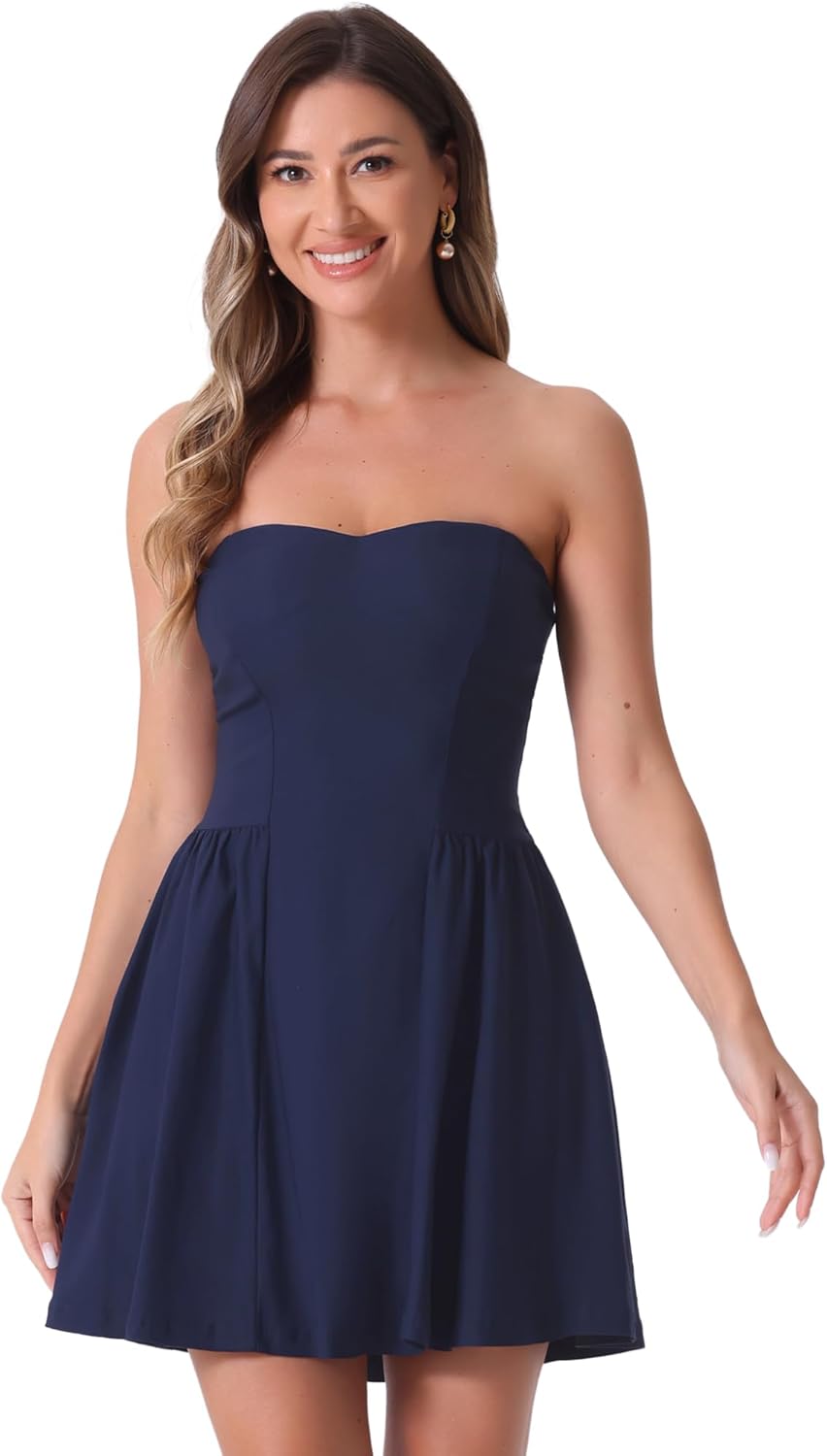 Allegra K Women's Sexy Strapless Party Dress Sweetheart Neck Off Shoulder Sleeve...