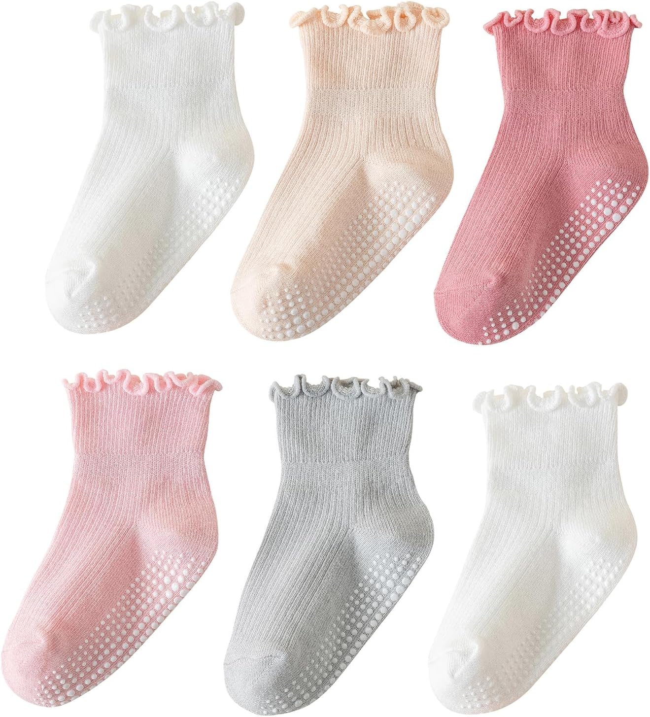 6 Pairs Toddler Ruffle Socks for Girls Baby Grip Socks Non Slip Socks Cute Gripp...