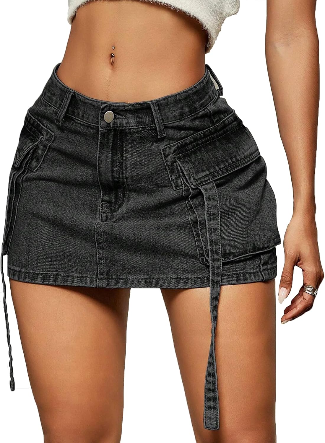 Cargo Skirt Women y2k Button Mini Jeans Skirt Denim Skirt with Pocket Low Waist...