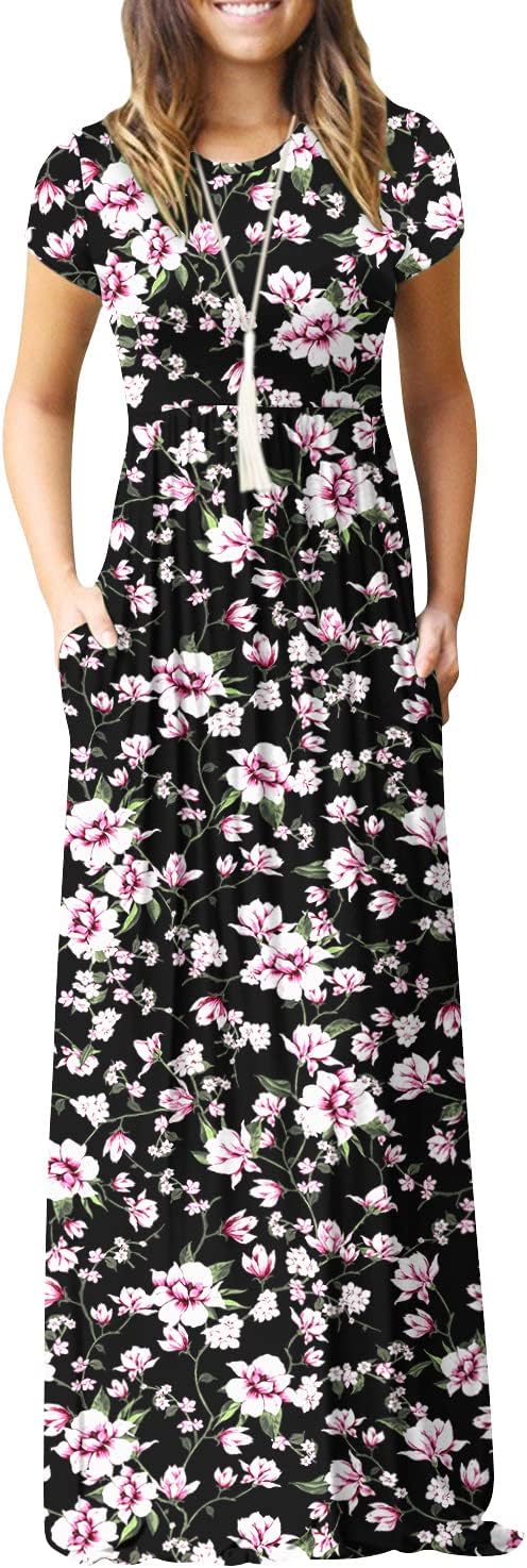 DEARCASE Maxi Dress for Women Short Sleeve Casual Summer Loose Plain Comfy Long...