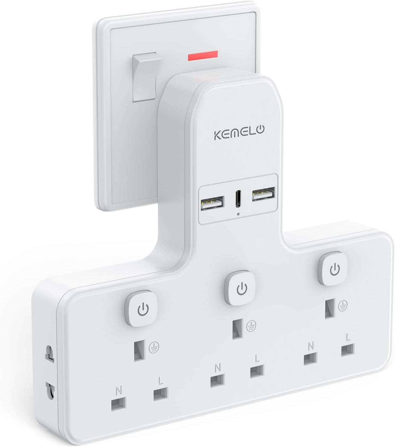 Multi Plug Adapter (3250W/13A), Plug Extension Socket with 3 USB, 3 Way Plug Ada...