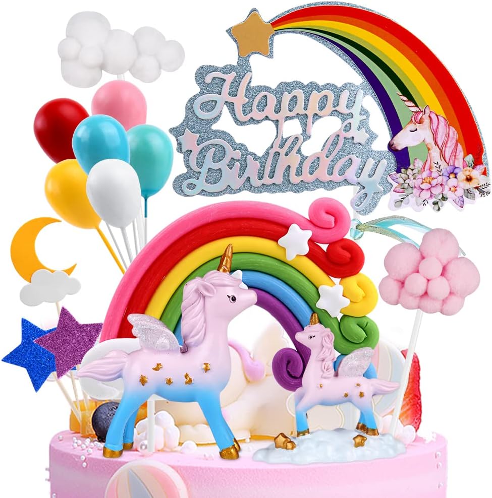 OSDUE Happy Birthday Cake Toppers, Rainbow Balloon Cloud Theme Party Decorations...