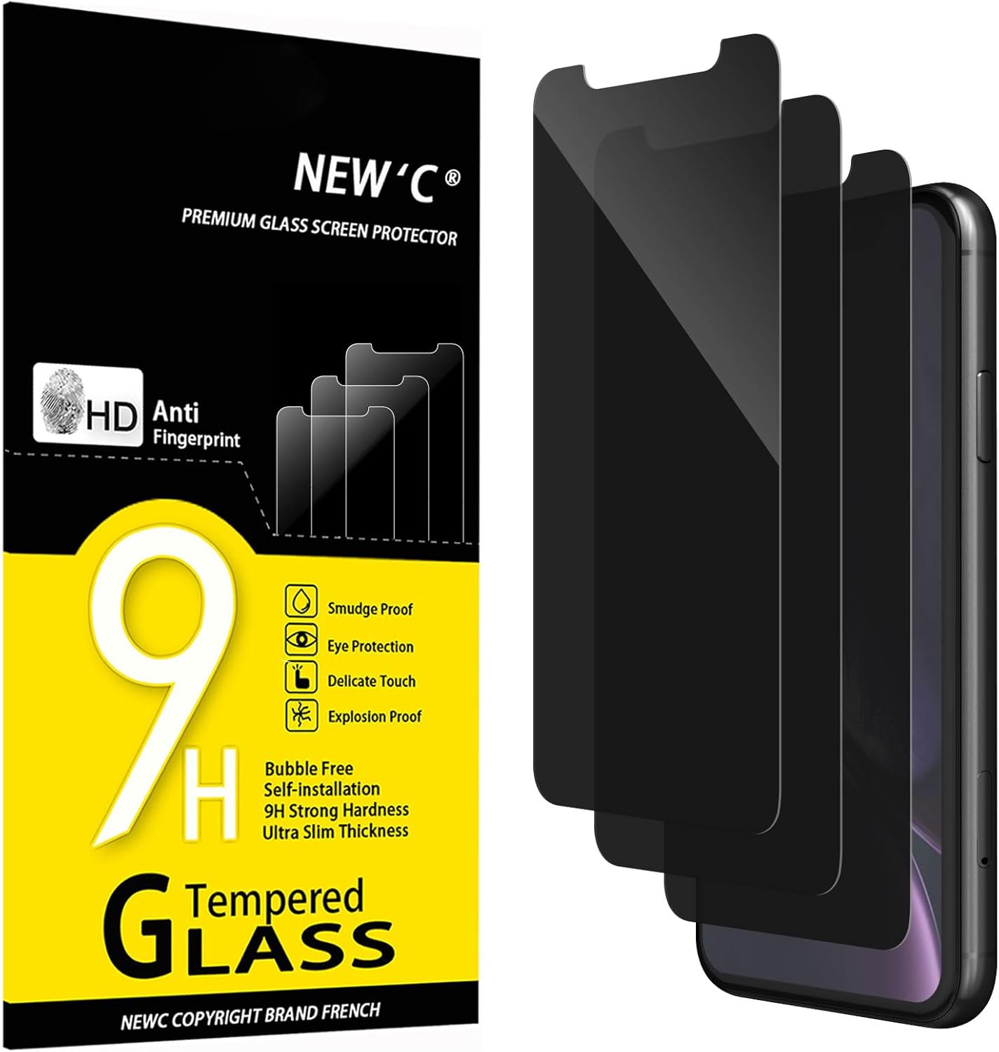 NEW'C 3 Pack Privacy Screen Protector for iPhone 11, iPhone XR, Balanced 35-Degr...