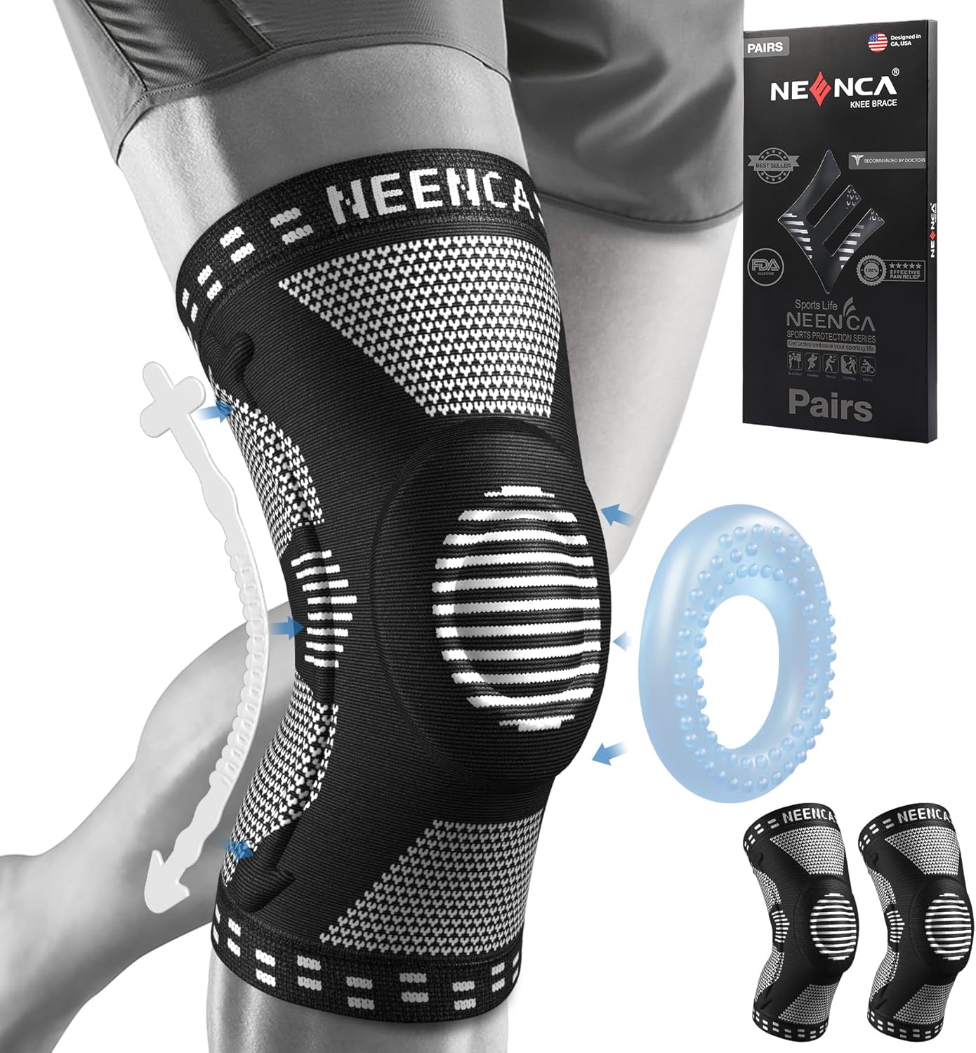NEENCA 2 Pack Knee Braces for Knee Pain, Compression Knee Sleeves with Patella G...