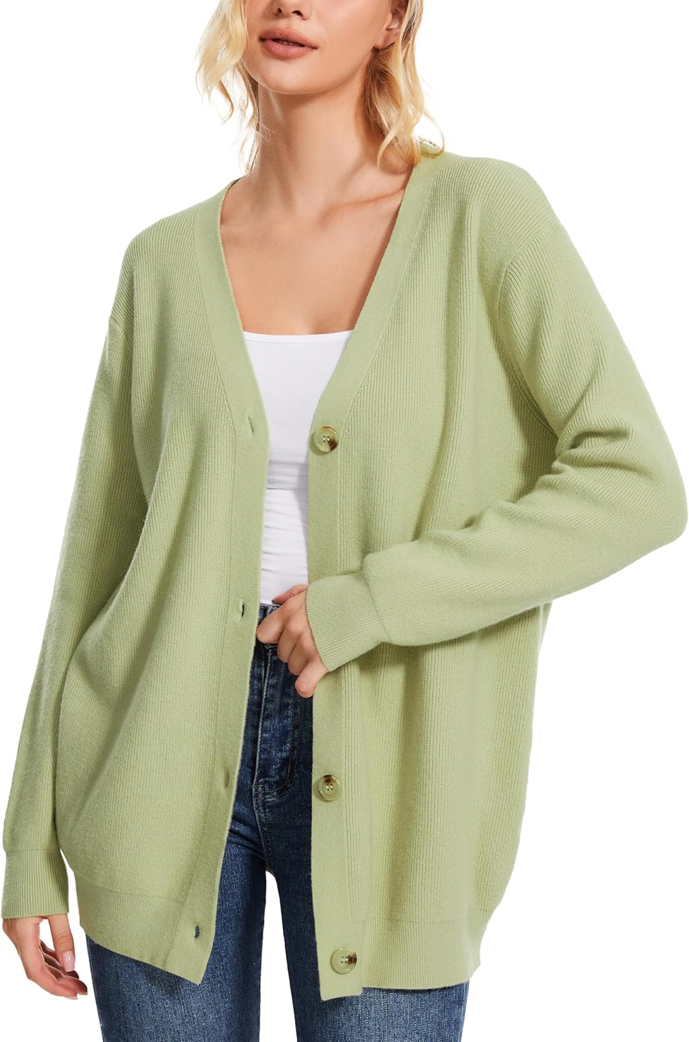 Women's Long Sleeve V-Neck Button Down Cardigan Chunky Oversized Knit Open Front...