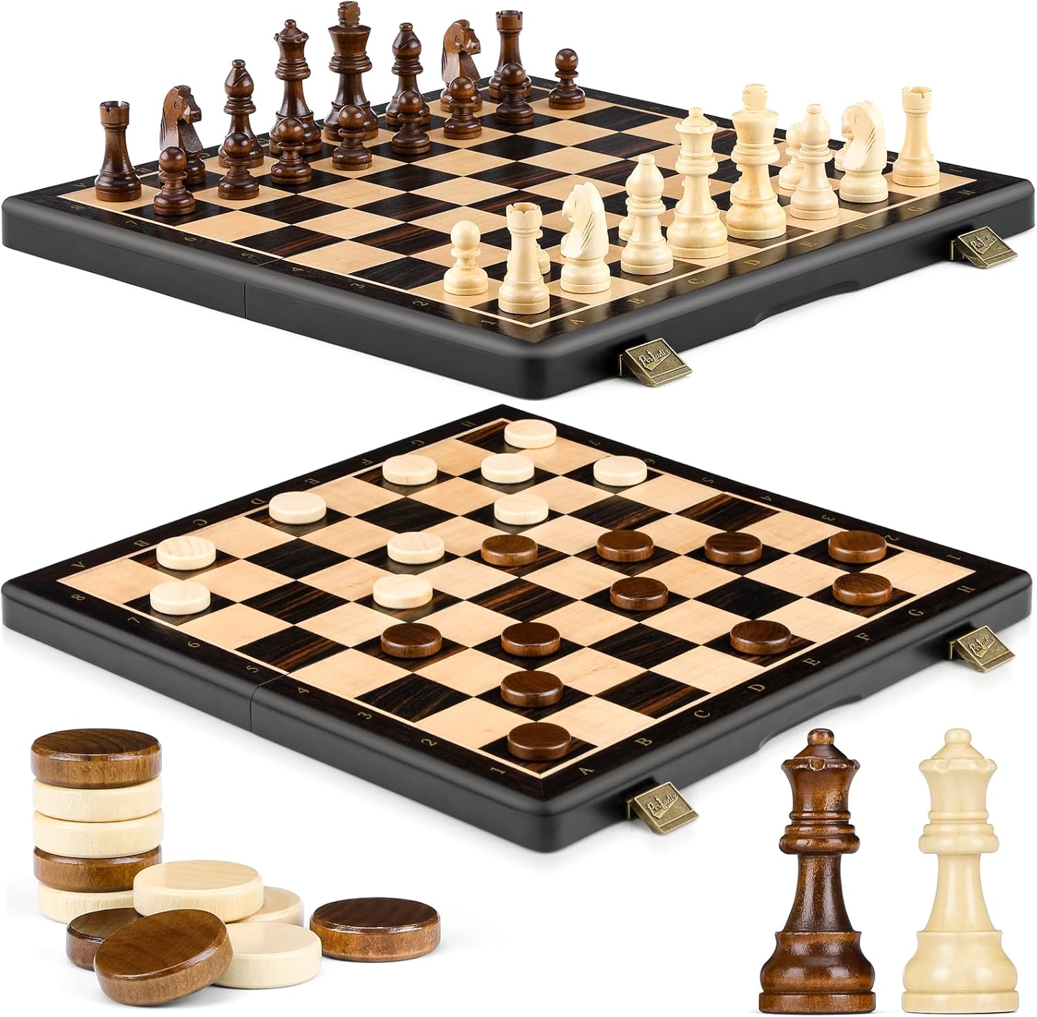 Peradix Chess Set and Draughts Board Games 2 in 1 Set | 15" Magnetic Foldable Wo...