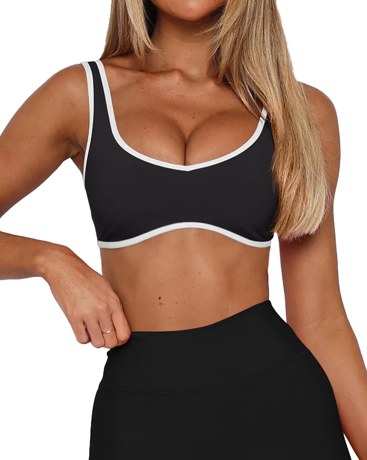 LASLULU Sexy Sports Bras for Women V Neck Sleeveless Padded Bra Workout Yoga Cro...