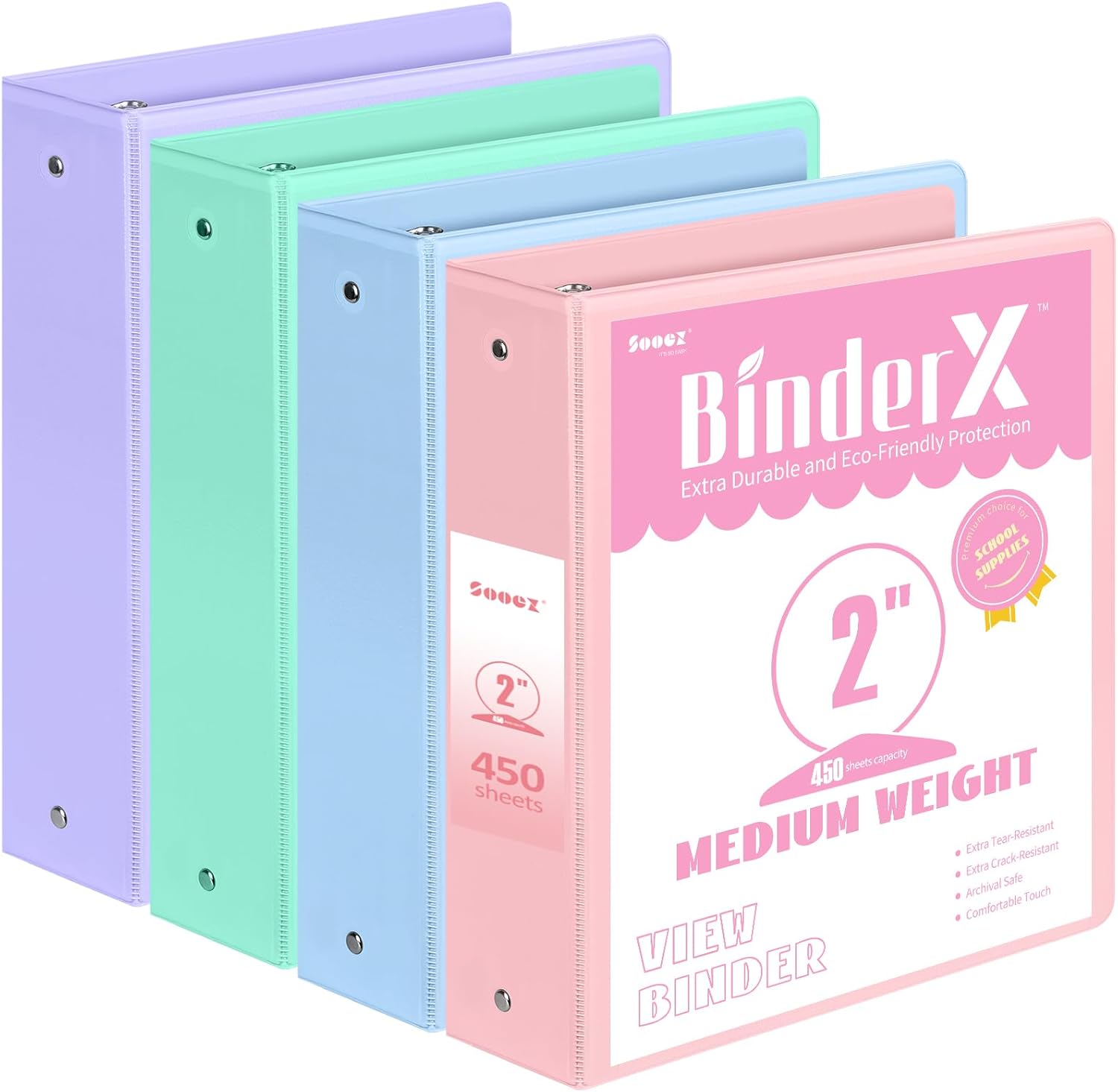 4 Pack Extra Durable 3 Ring Binders 2 Inch, Sooez 2” Three Ring Binder, Eco-Frie...