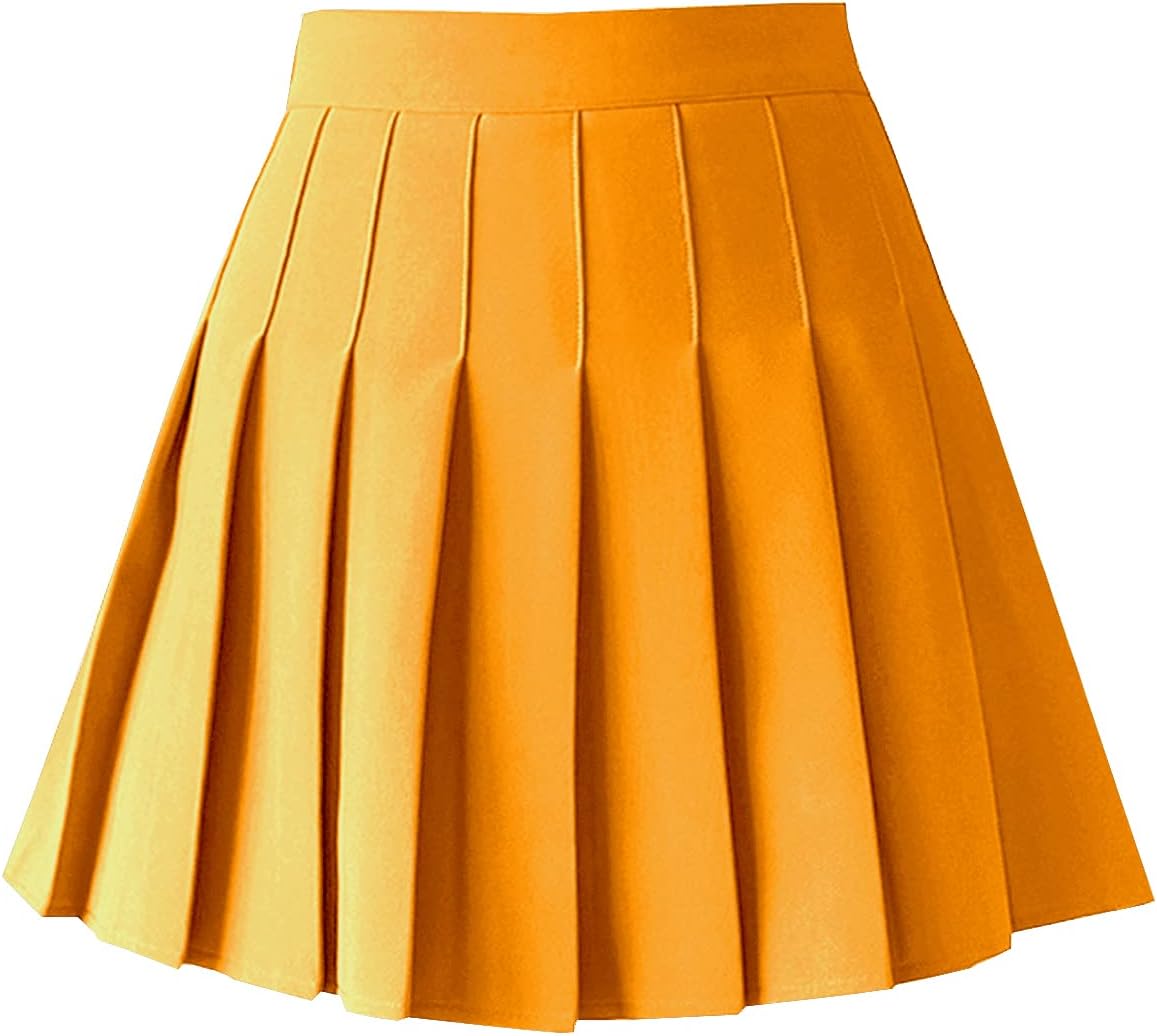Women's High Waist A-Line Pleated Mini Skirt Short Tennis Skirt X-Small Gold