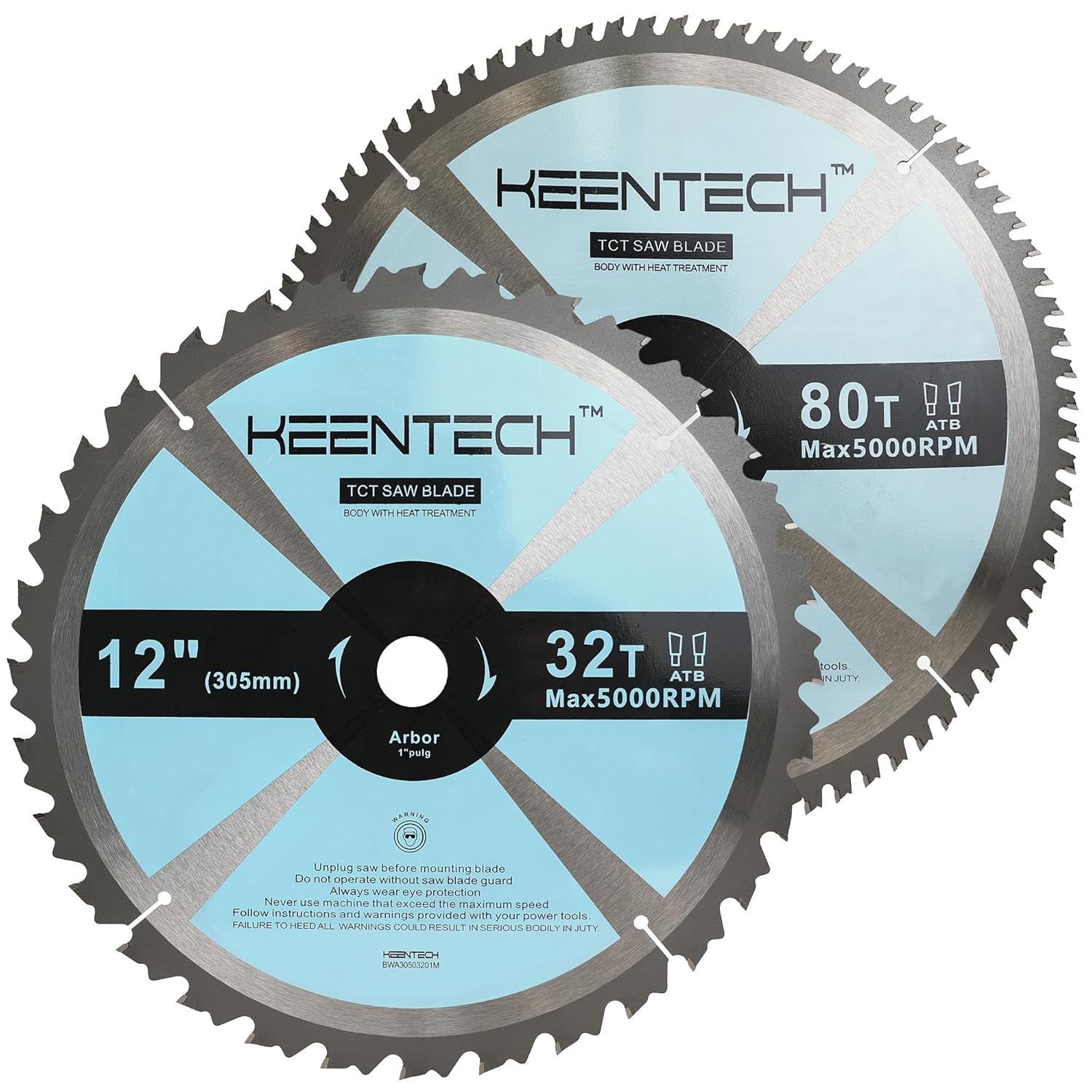 KEENTECH 12 inch Miter Saw Blades 32T 80T, 2 Pack, 1" Arbor, Rip & Cross Cutting...