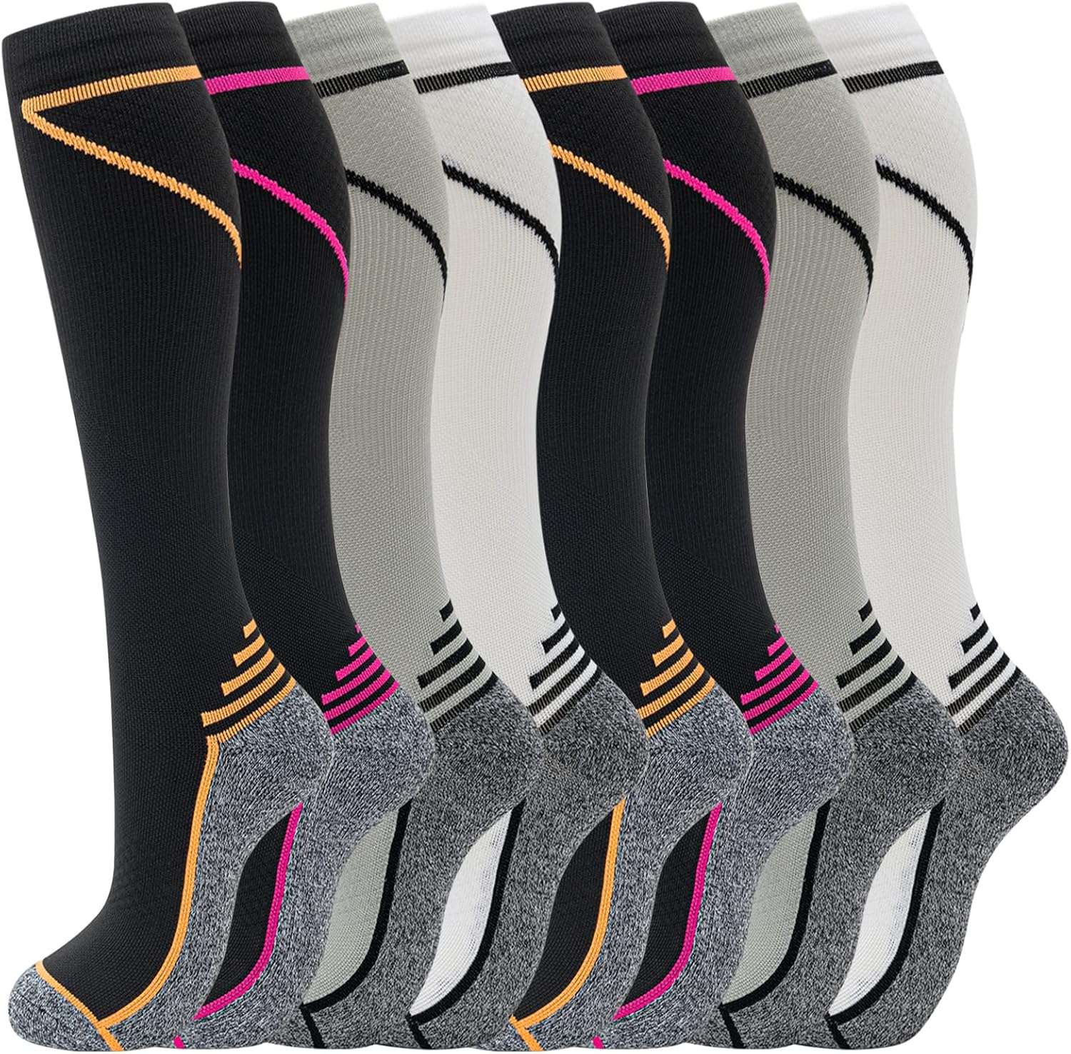 fenglaoda 8 Pairs Compression Socks for Men & Women 20-30 mmHg Knee High Nurse P...