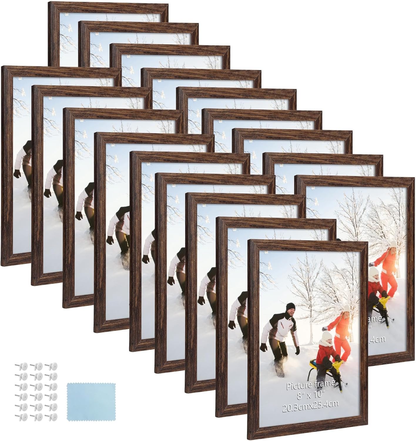 PHAREGE 8x10 Wood Grain Picture Frame Bulk, Set of 18, Distressed Brown Wood Col...