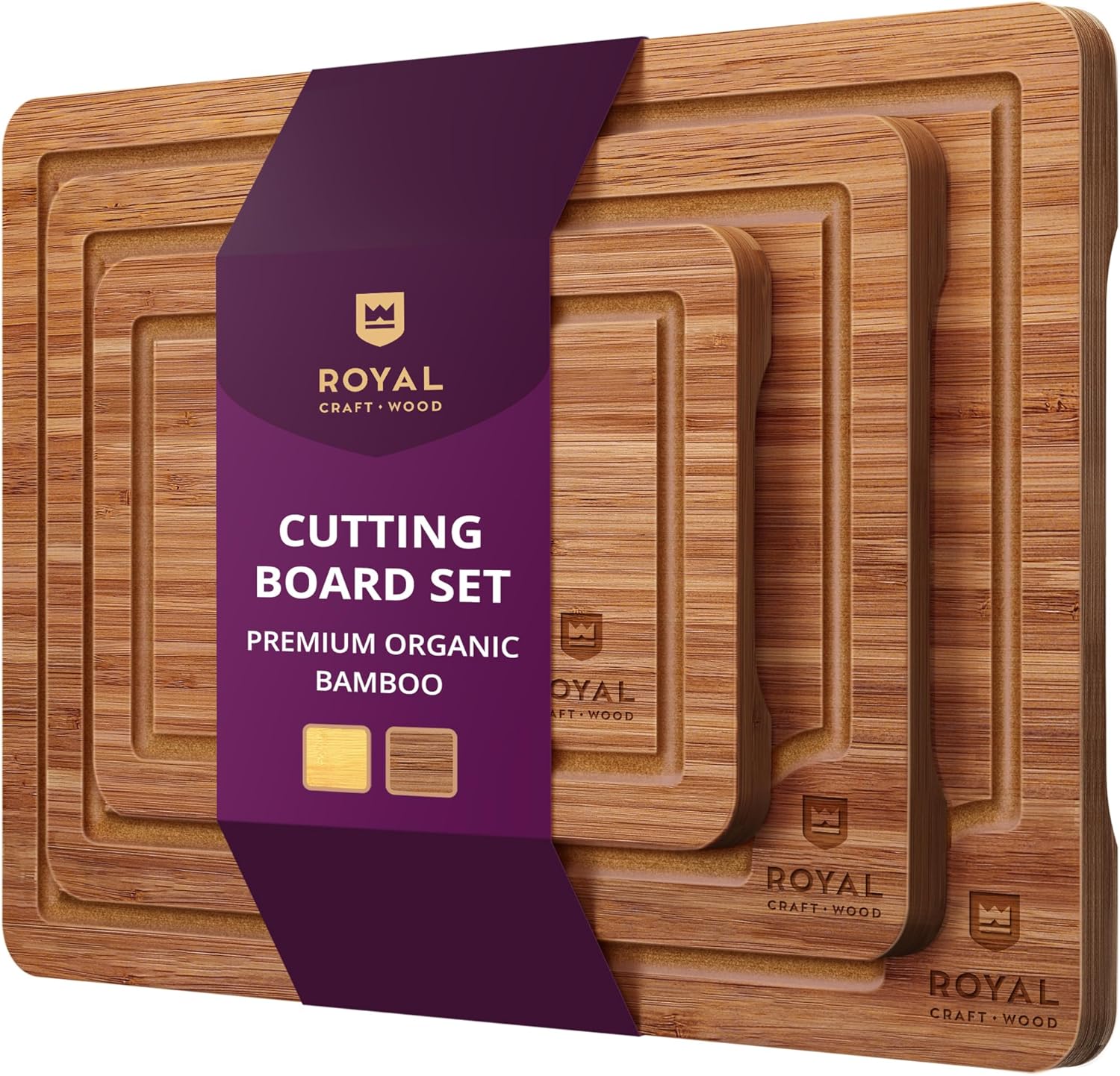 ROYAL CRAFT WOOD Wooden Cutting Boards for Kitchen Meal Prep & Serving - Bamboo...