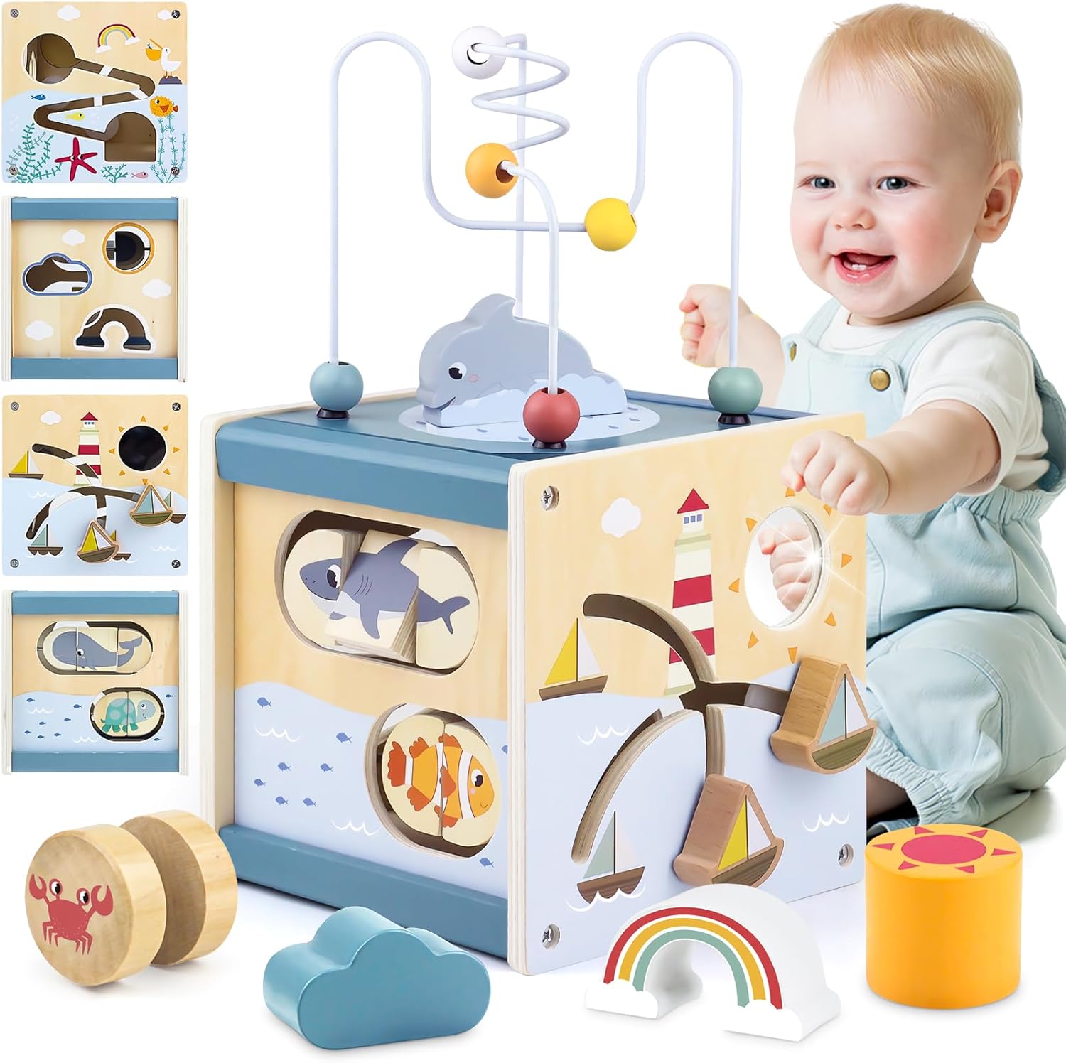 Airlab Wooden Activity Cube Baby Toys for 1 Year Old, 1st Birthday Gifts for Gir...