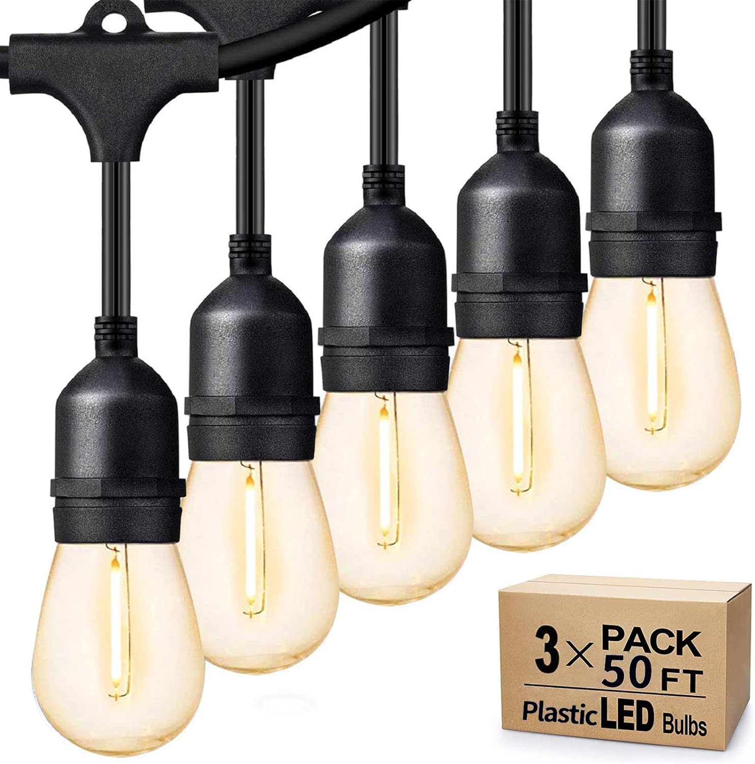 Svater Outdoor String Lights 150FT, E26 Socket, 48pcs S14 Shatterpoof Bulbs, 1 W...