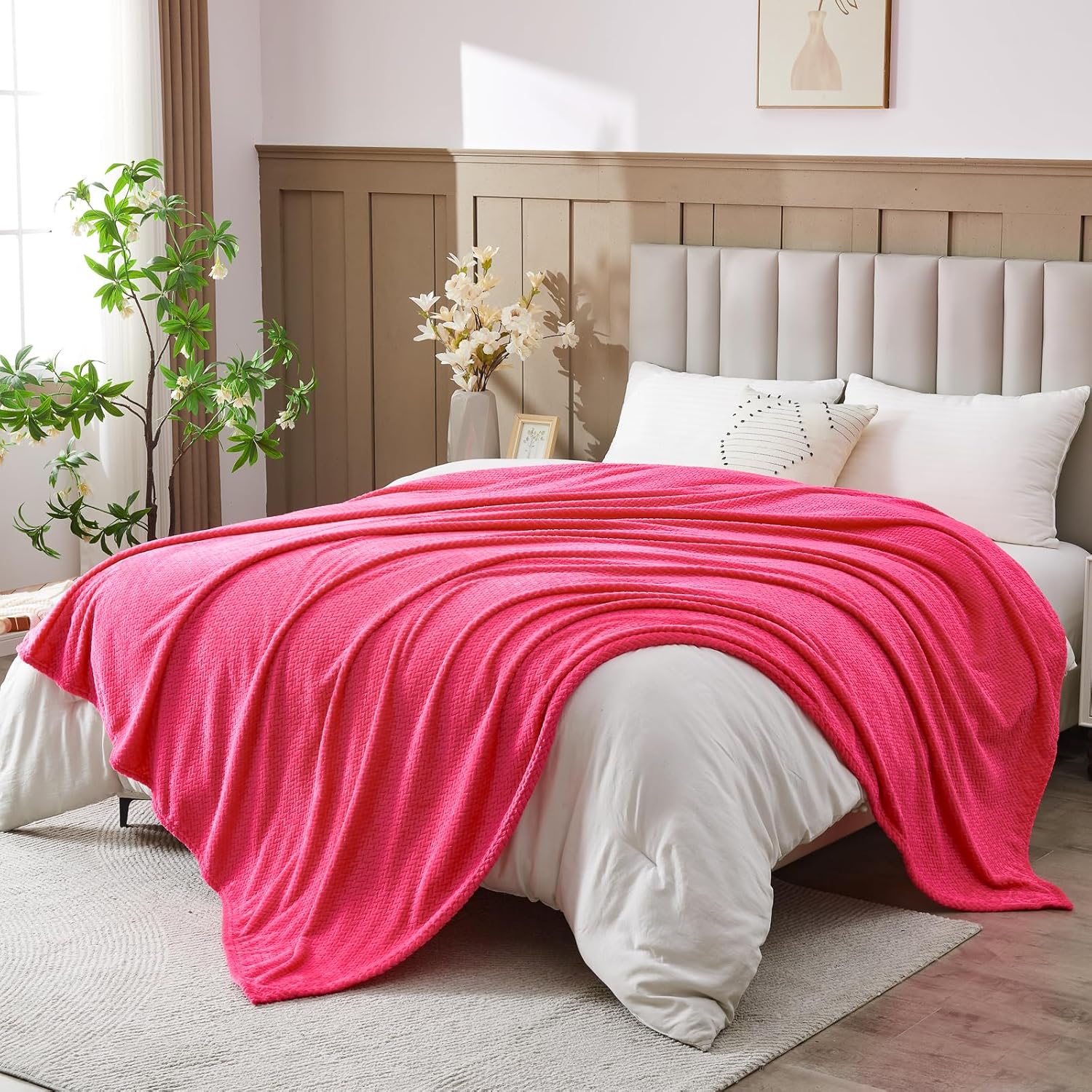 NEWCOSPLAY Super Soft Queen Blanket Dark Rose Red Premium Silky Flannel Fleece L...