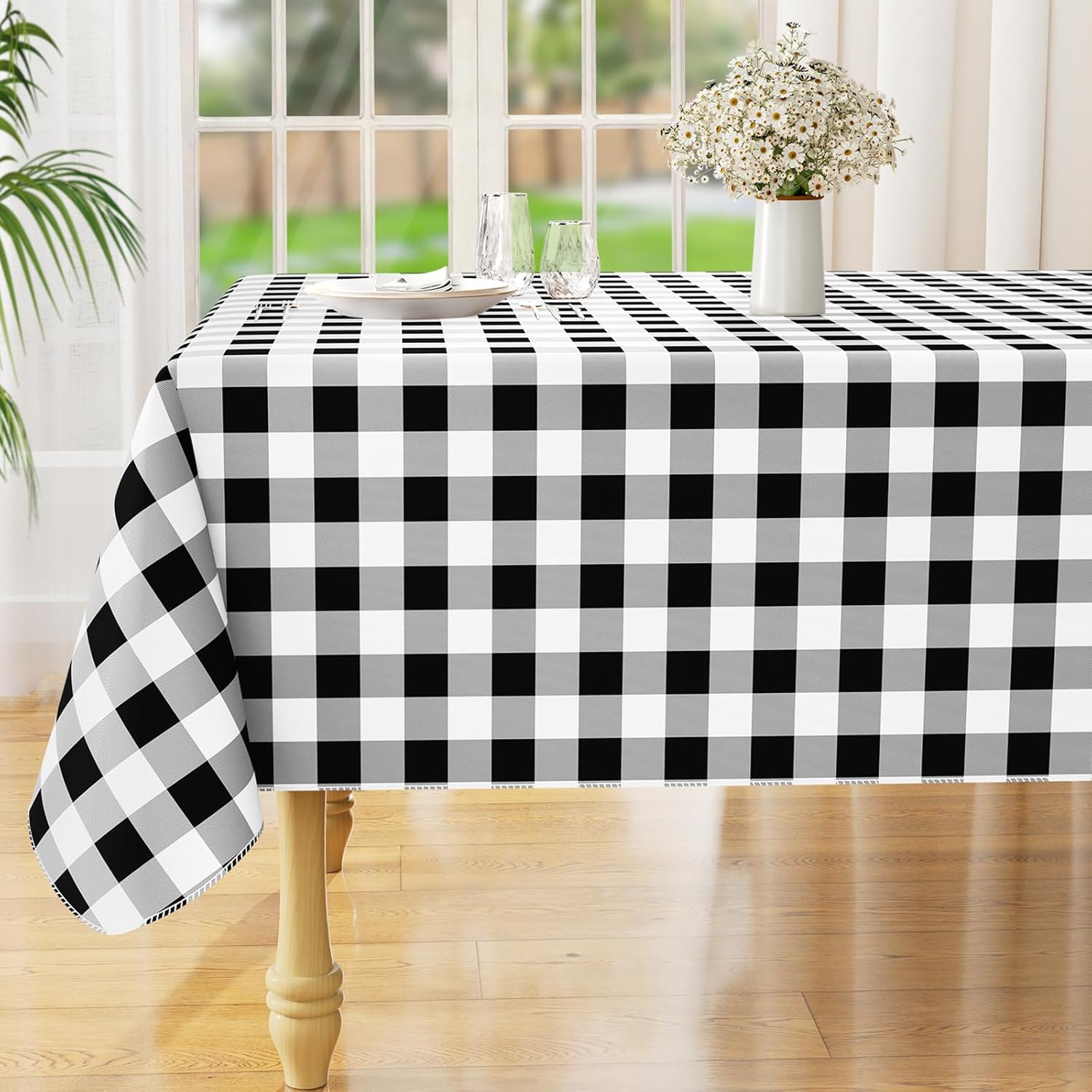 misaya Rectangle Waterproof Vinyl Table Cloth, Buffalo Flannel Backed Tablecloth...