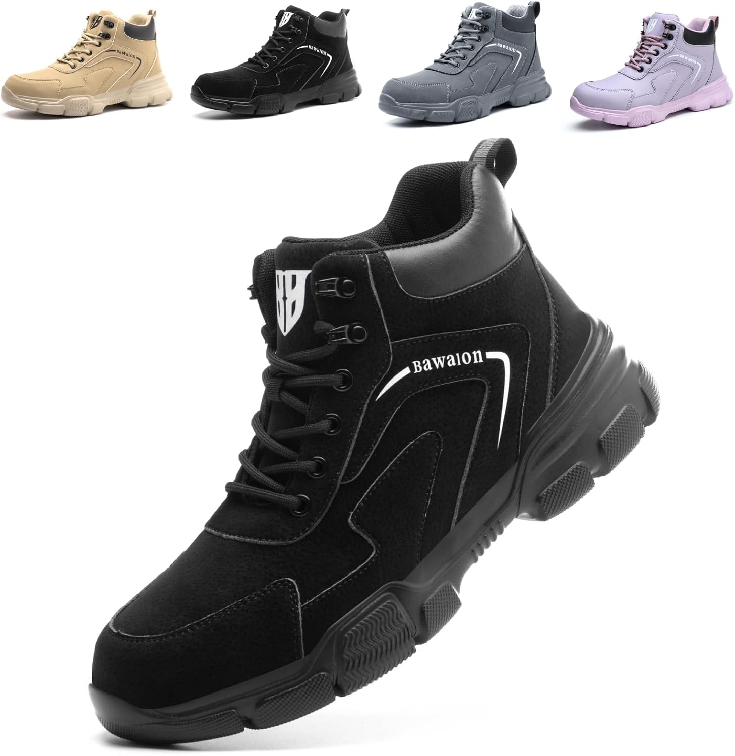 Bawalon Safety Boots Mens Womens Water Resistant Work Boots with Steel Cap Light...