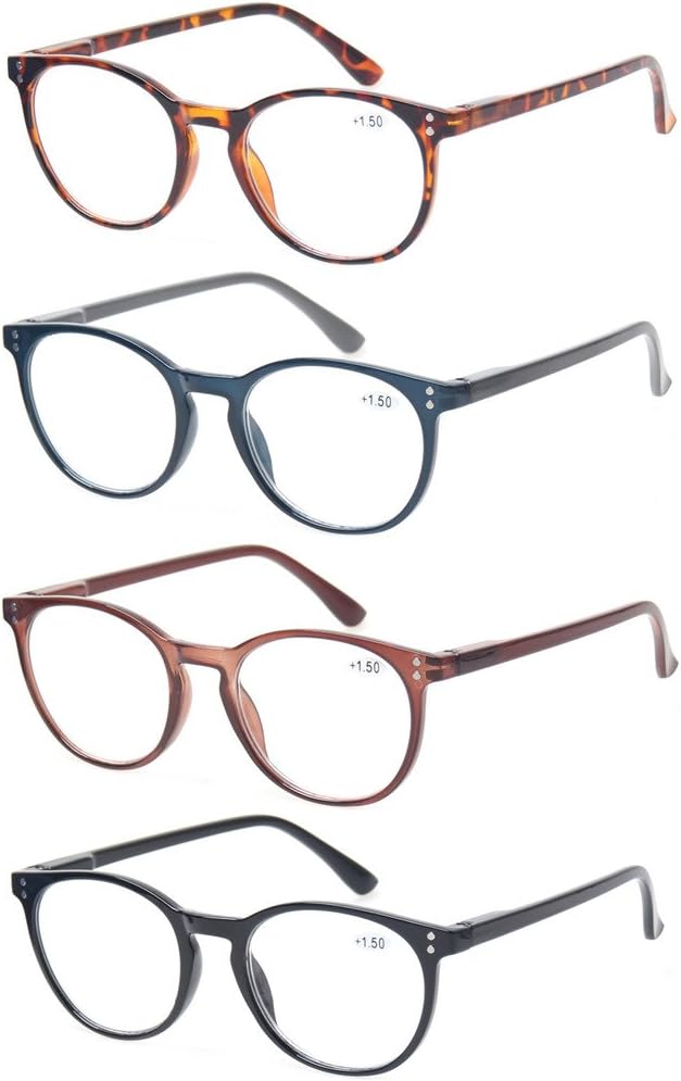 Kerecsen 4 Pack Retro Round Reading Glasses Men Women Spring Hinges Lightweight...