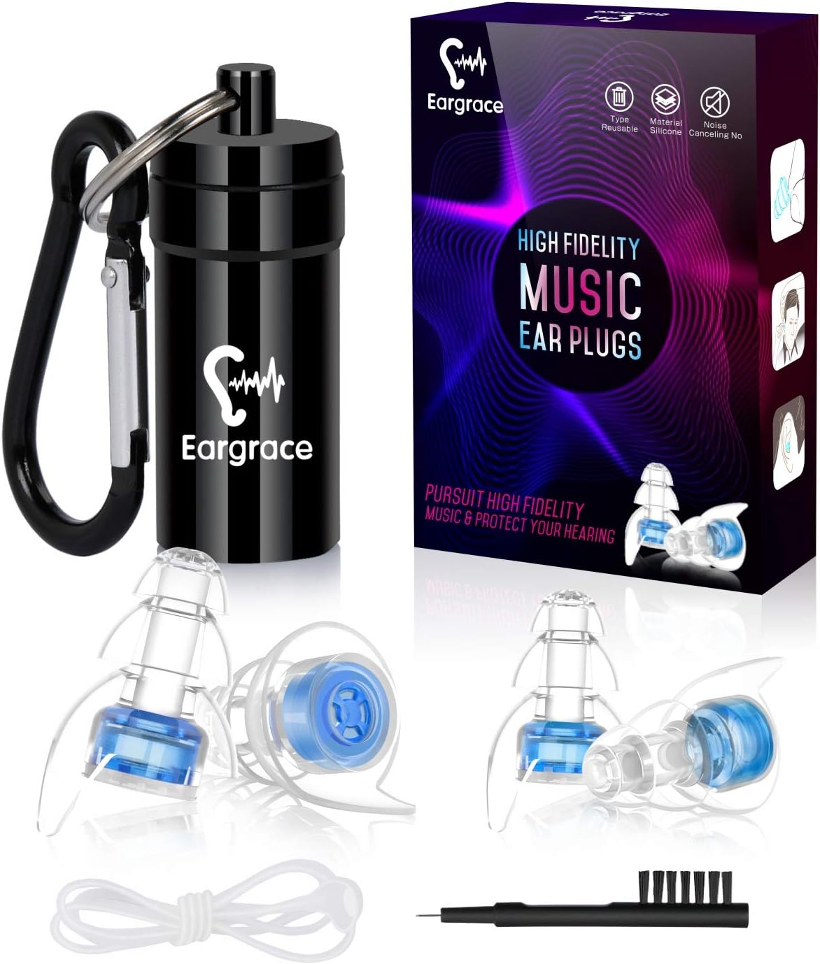 High Fidelity Concert Ear Plugs, Eargrace 2 Pairs Hearing Protection Noise Reduc...