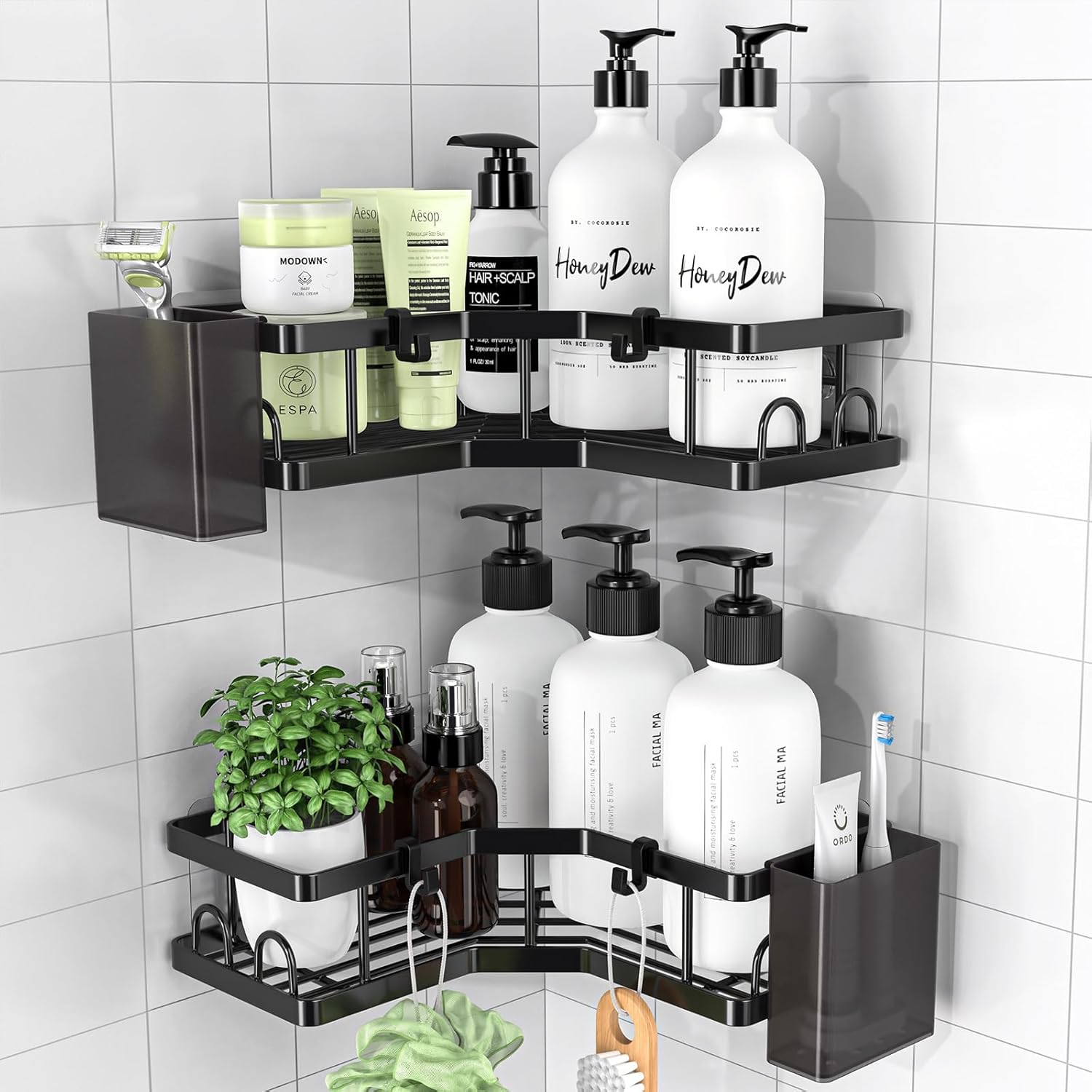 PKBD Corner Shower Caddy 2 Pack,Bathroom Storage No Drilling,Shower Storage with...