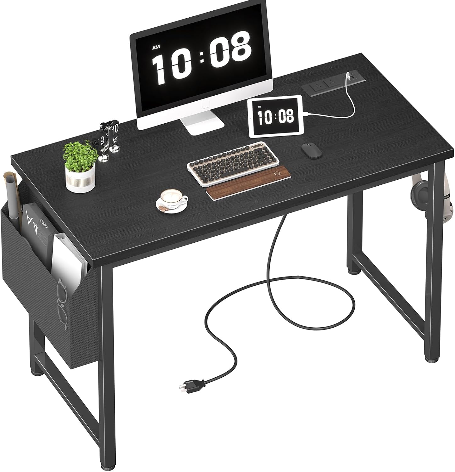 Lufeiya 39 inch Computer Desk with Power Outlet, 40 inch Teen Study Table Home O...