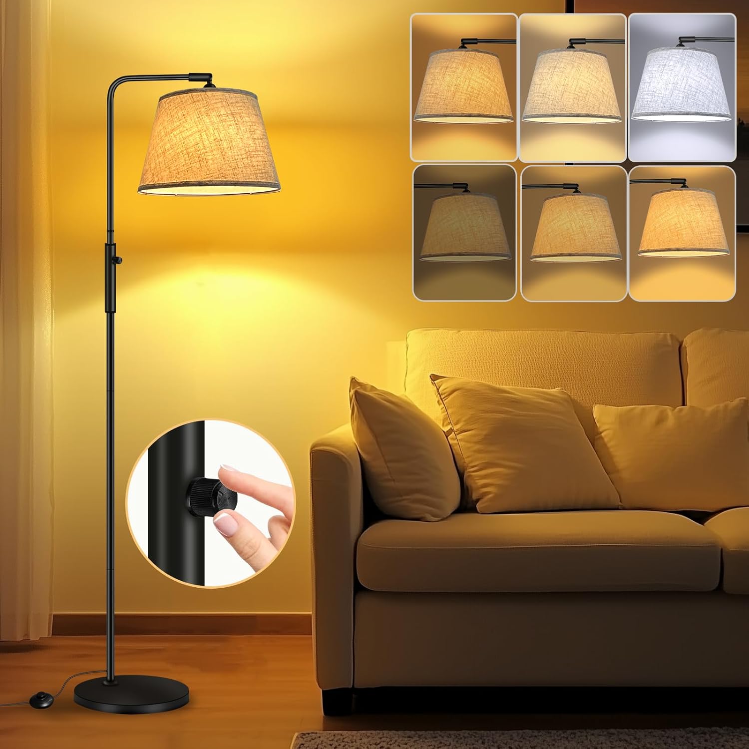 Floor Lamp with 3 Color Temperatures for Living Room Bedroom Office, Arc Modern...