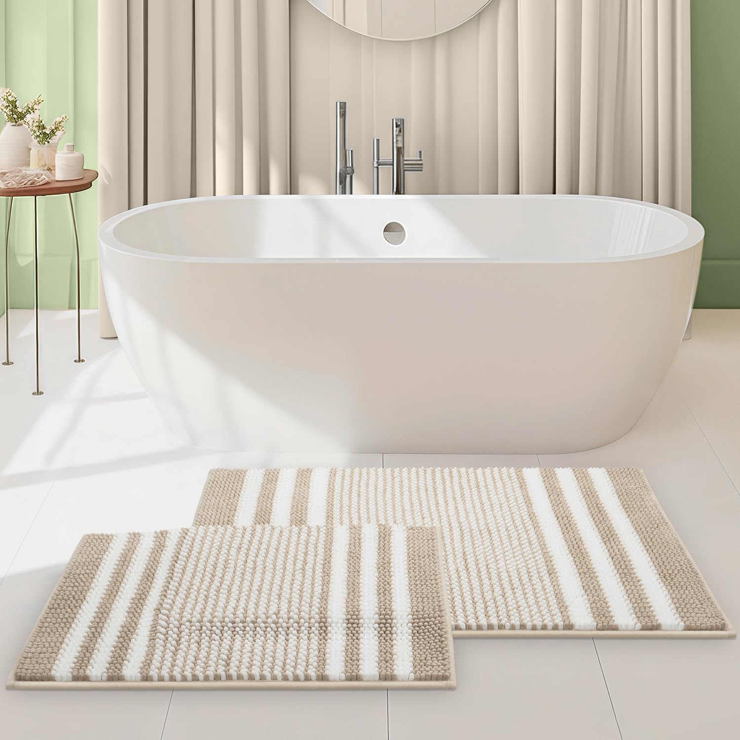 Starryle Bathroom Rugs Set 2 Piece, Extra Soft and Absorbent Fluffy Striped Chen...