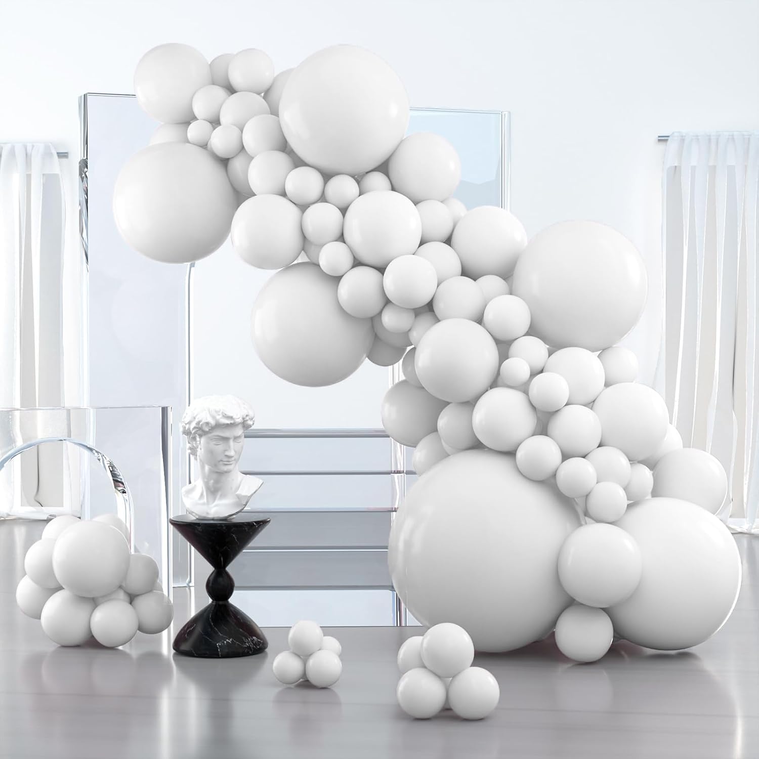 PartyWoo White Balloons, 100 pcs Matte White Balloons Different Sizes Pack of 36...