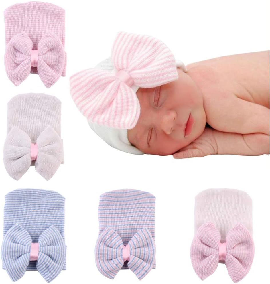 Newborn Hospital Hat Infant Baby Hat Caps with Bow Soft Cute Nursery Beanie Hat...