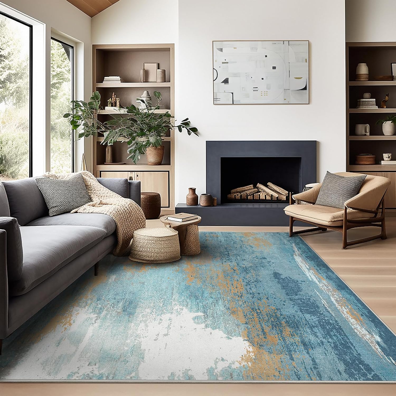 Ashler Abstract Rug, 4x6 Area Rugs, Modern Abstract Area Rug for Living Room, Be...