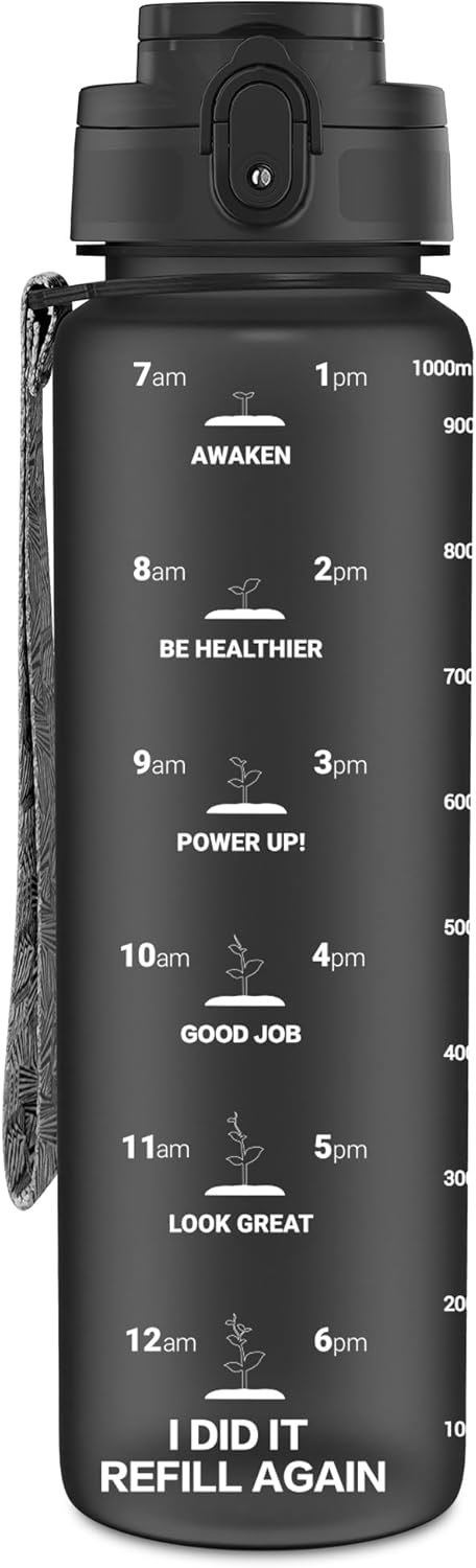OLDLEY 1L/32oz Sports Water Bottle, 1000ml Motivational Drinks Bottle with Time...